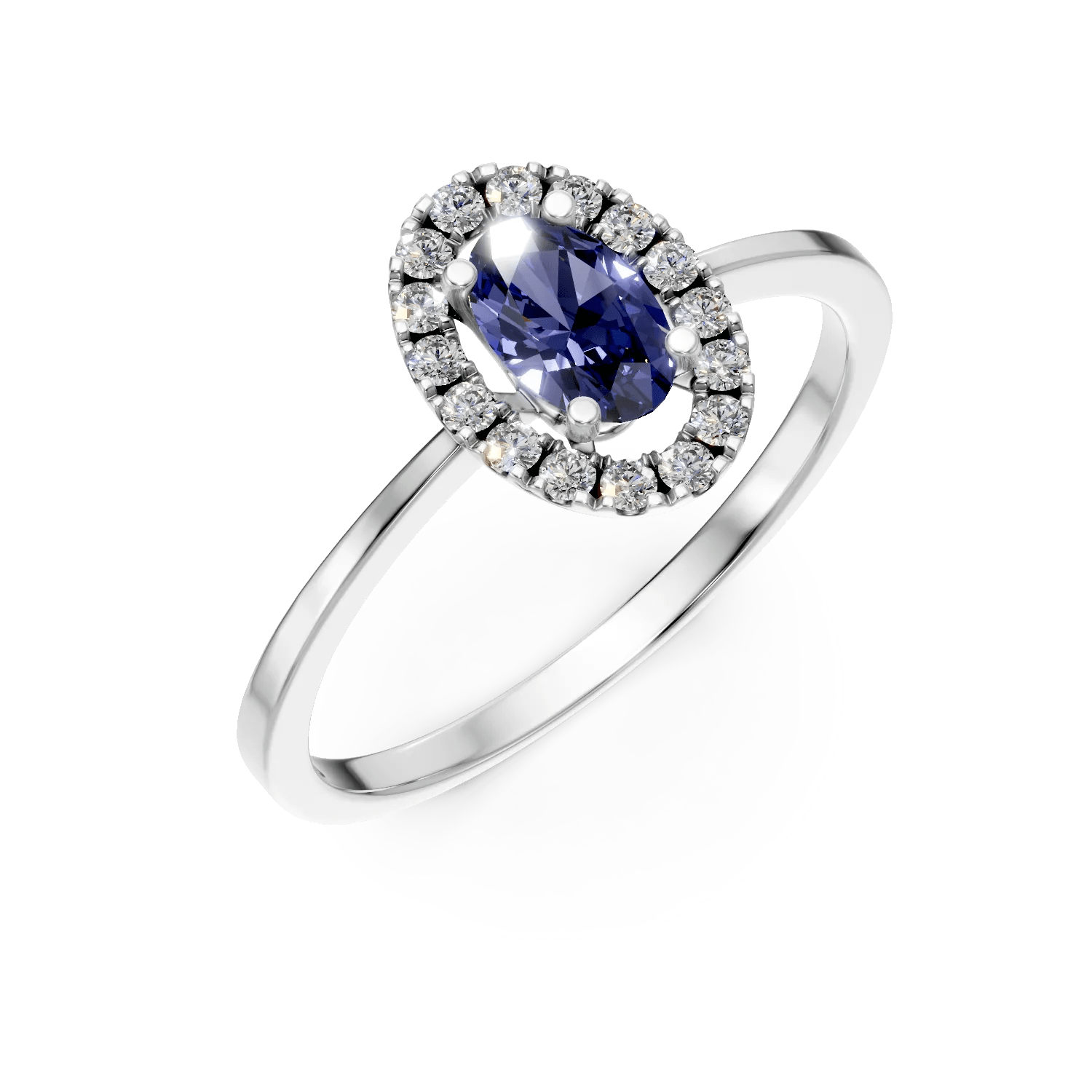 Inel din aur alb cu safir oval de 0.53ct și diamante de 0.18ct Inel din aur alb cu safir oval de 0.53ct și diamante de 0.18ct