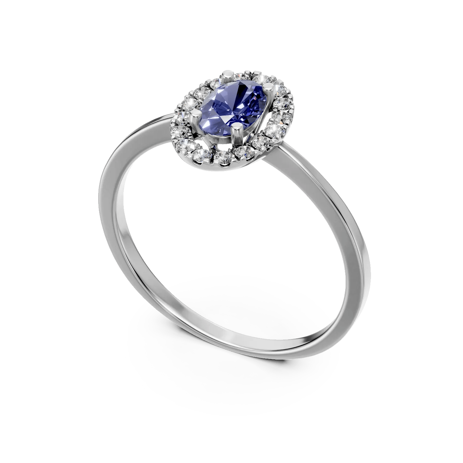 Inel din aur alb cu safir și diamante Inel din aur alb cu safir și diamante