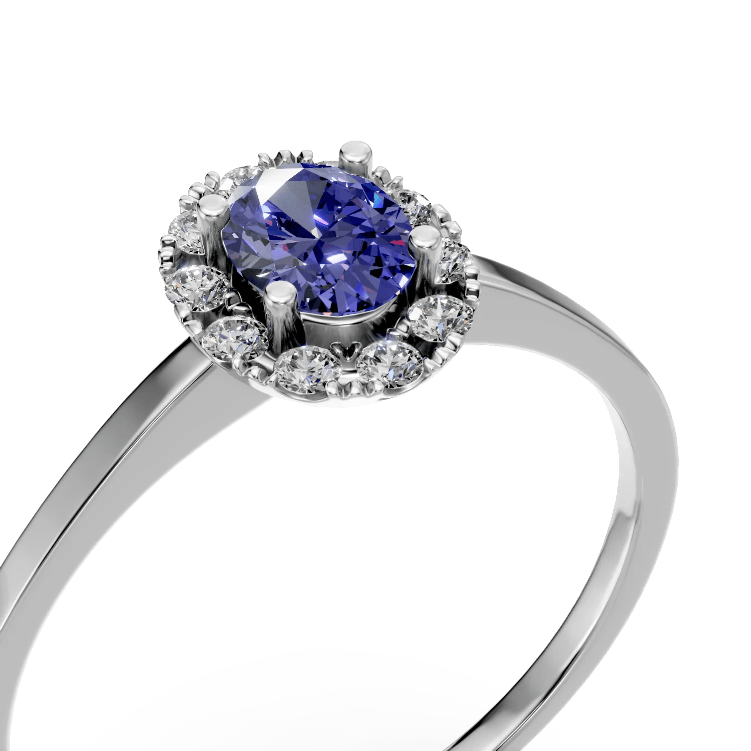Inel din aur alb cu safir oval și diamante Inel din aur alb cu safir oval și diamante