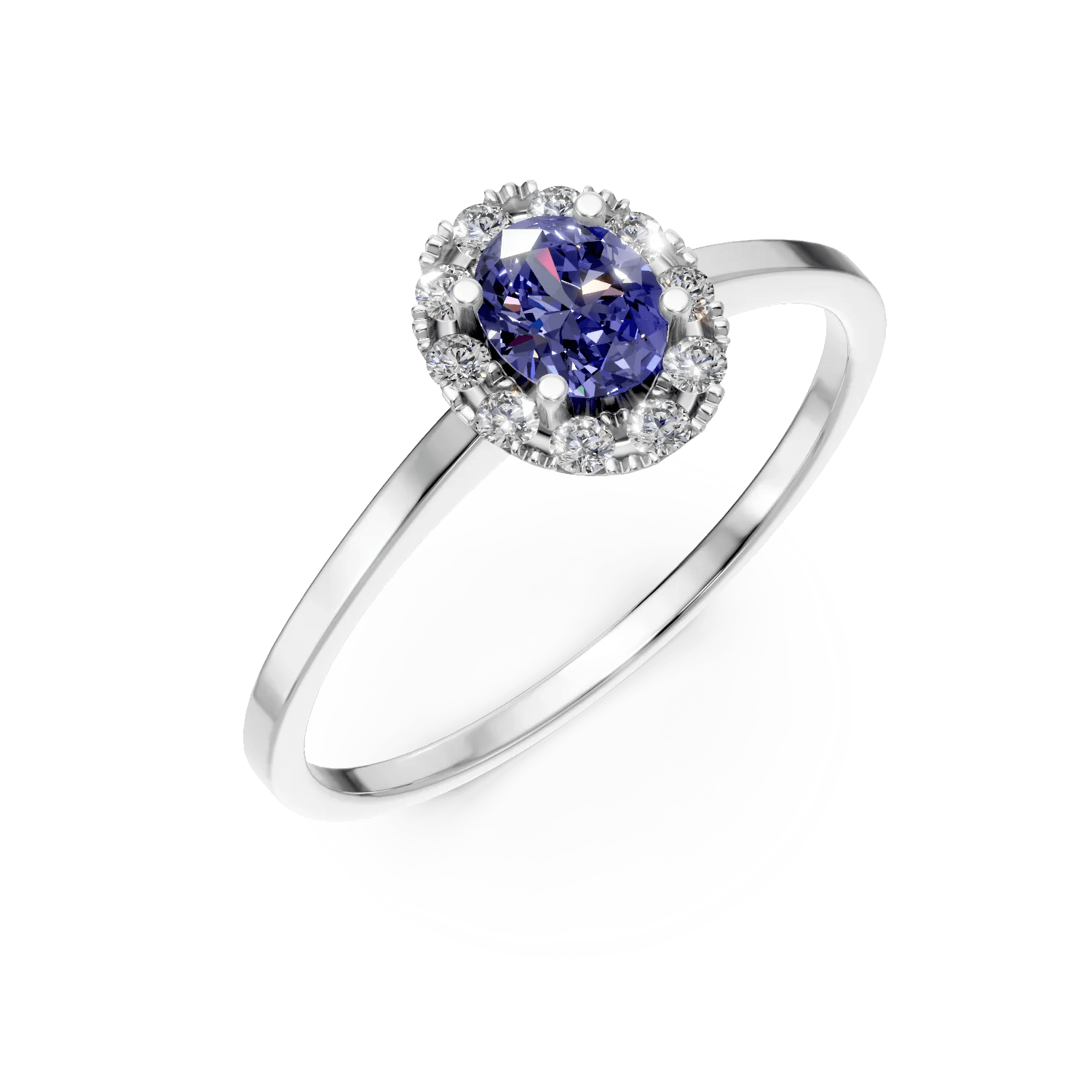 Inel din aur alb cu safir oval de 0.48ct şi diamante de 0.18ct Inel din aur alb cu safir oval de 0.48ct şi diamante de 0.18ct