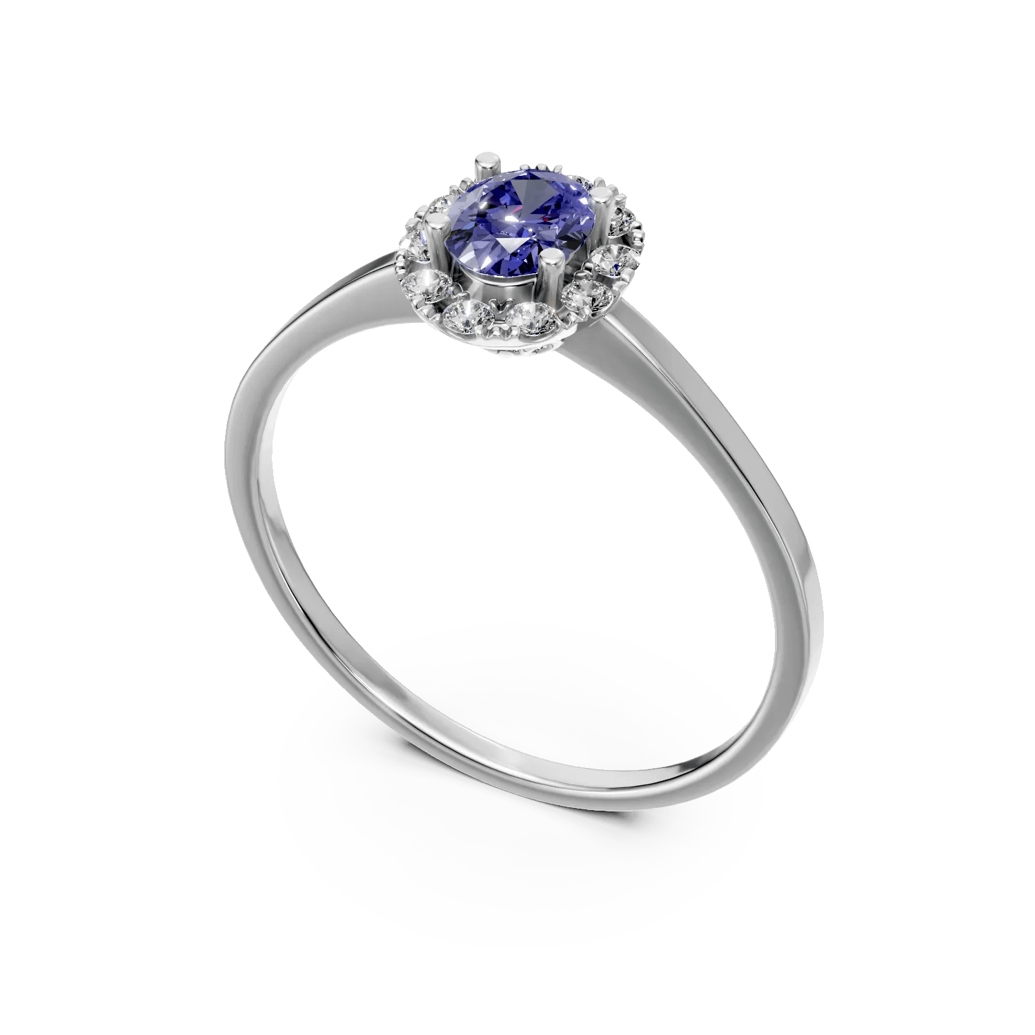 Inel din aur alb cu safir oval și diamante Inel din aur alb cu safir oval și diamante