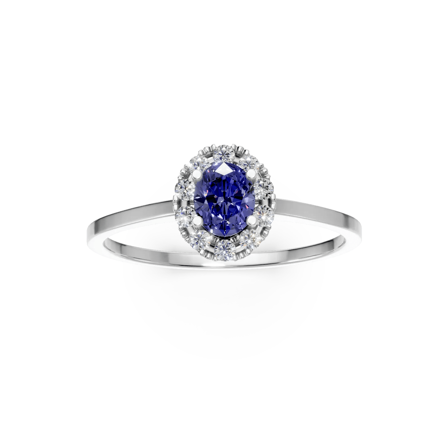 Inel din aur alb cu safir oval și diamante Inel din aur alb cu safir oval și diamante