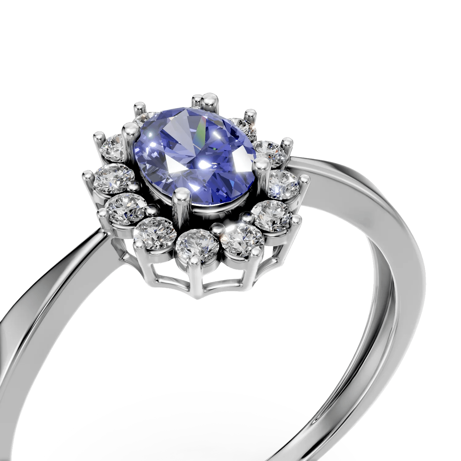Inel din aur alb cu safir și diamante Inel din aur alb cu safir și diamante