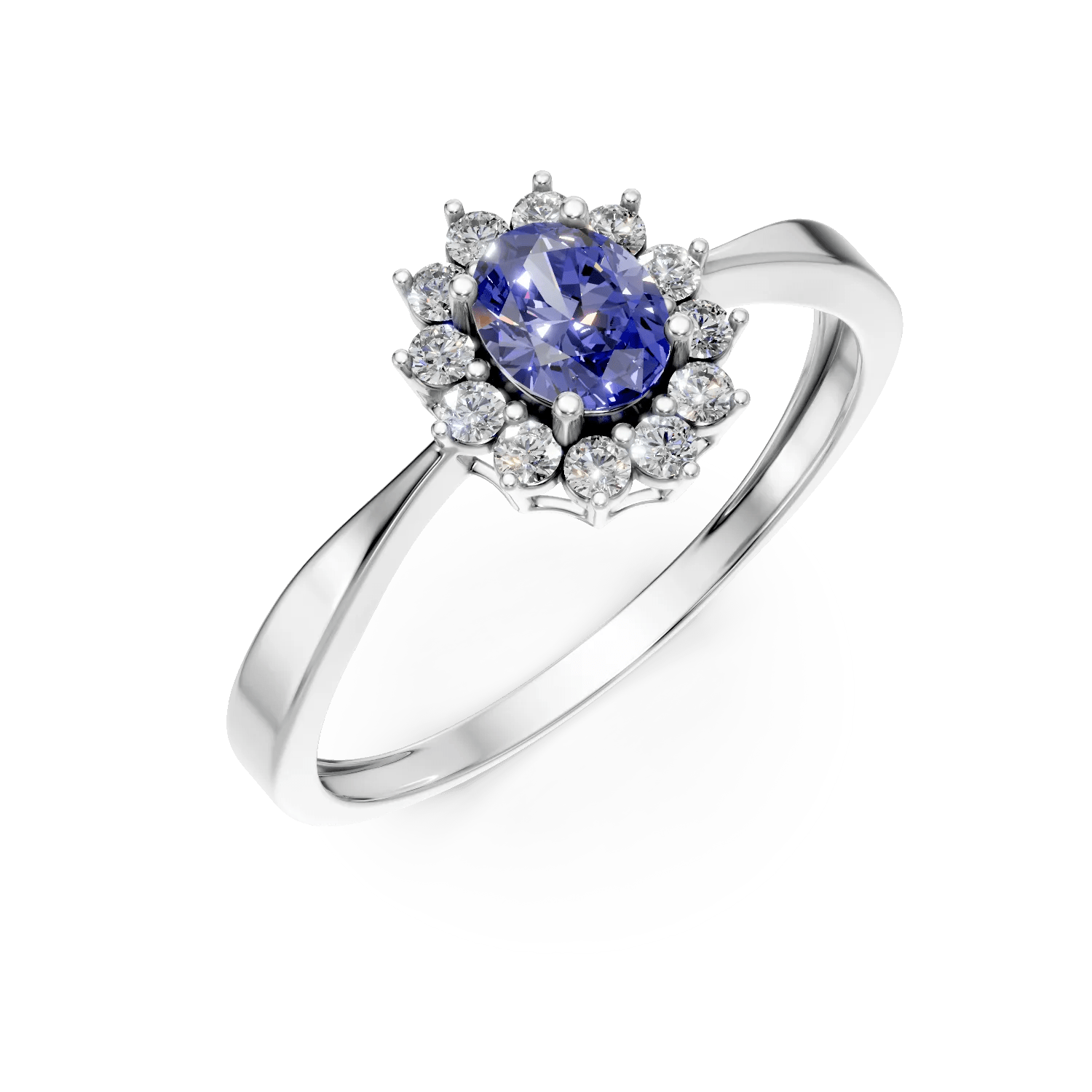 Inel din aur alb cu safir oval de 0.46ct și diamante de 0.17ct Inel din aur alb cu safir oval de 0.46ct și diamante de 0.17ct