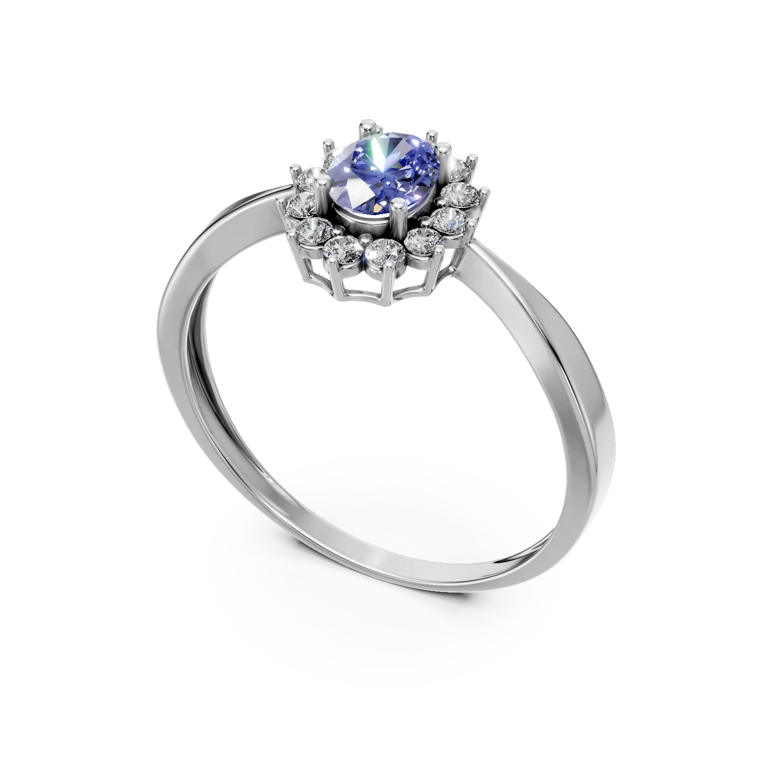 Inel din aur alb cu safir și diamante Inel din aur alb cu safir și diamante