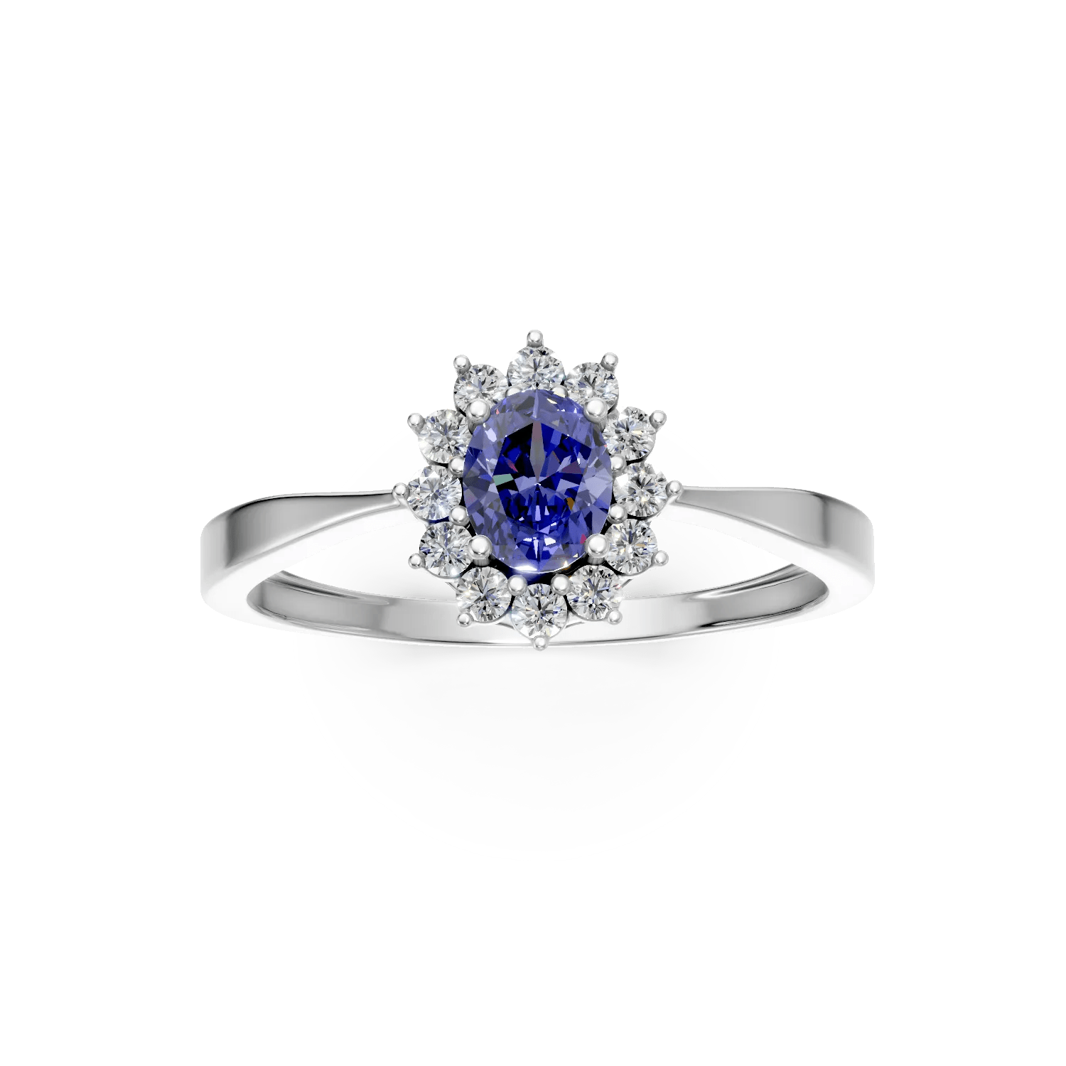 Inel din aur alb cu safir și diamante Inel din aur alb cu safir și diamante