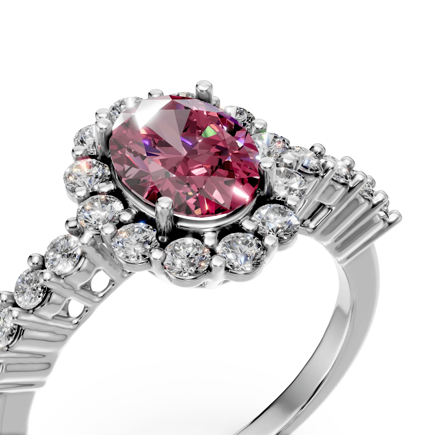 Inel din aur alb cu rubin oval și diamante Inel din aur alb cu rubin oval și diamante