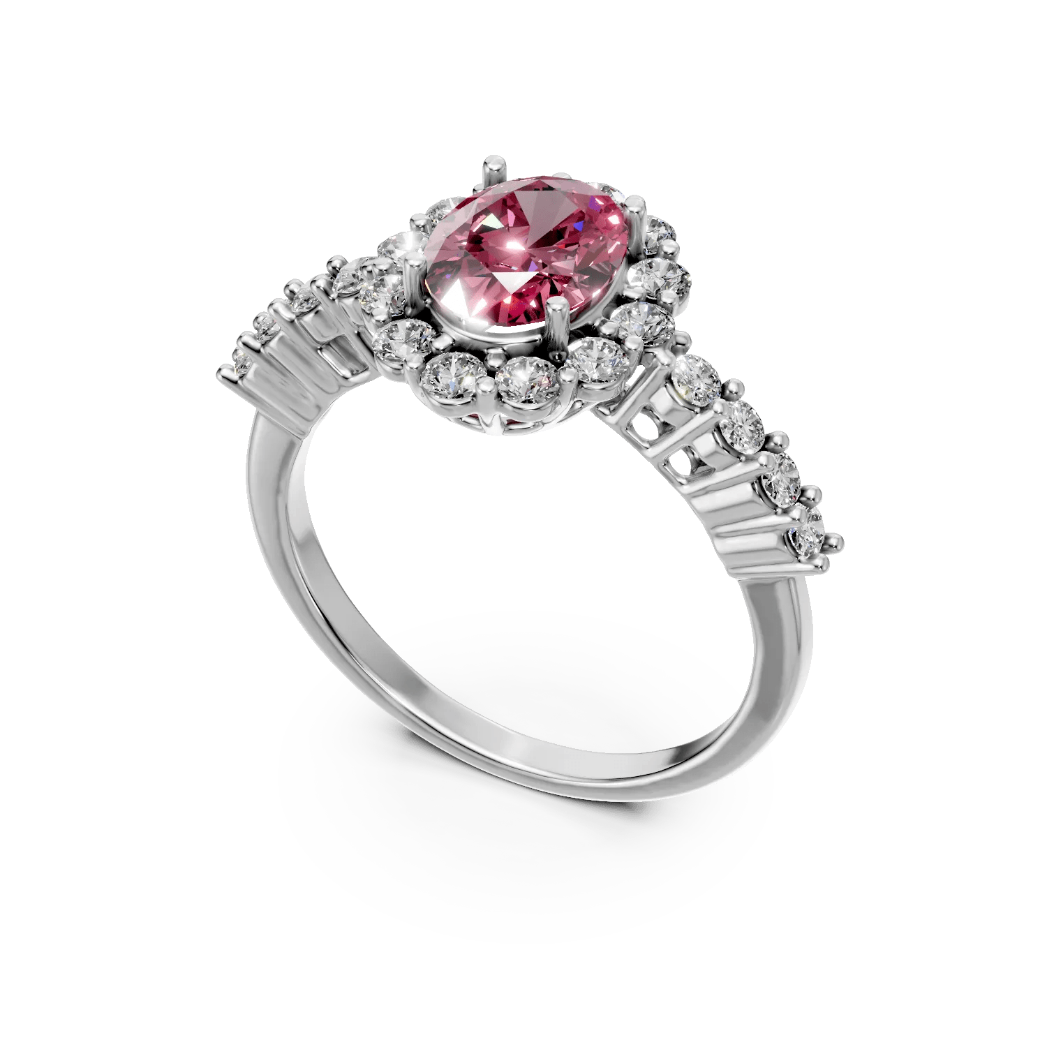 Inel din aur alb cu rubin oval și diamante Inel din aur alb cu rubin oval și diamante