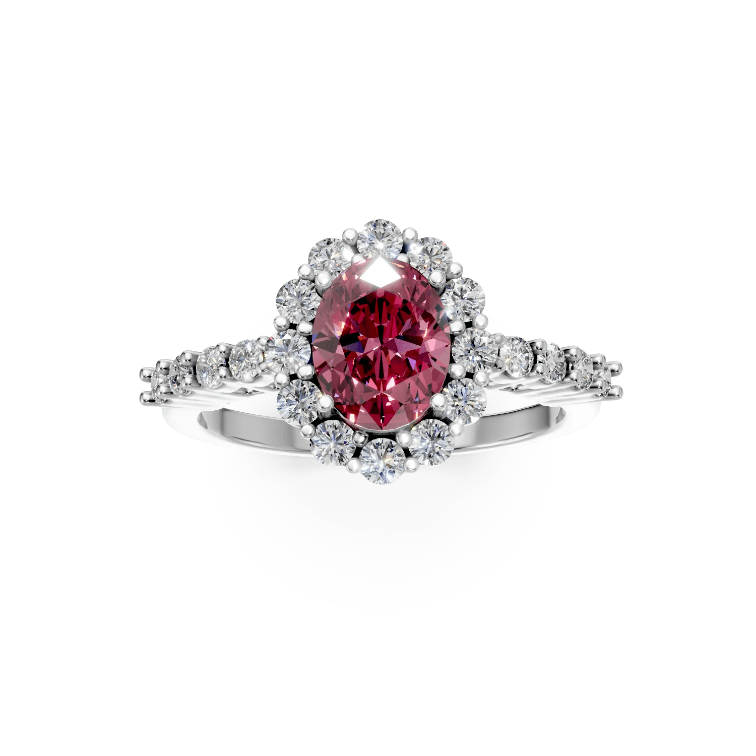 Inel din aur alb cu rubin oval și diamante Inel din aur alb cu rubin oval și diamante