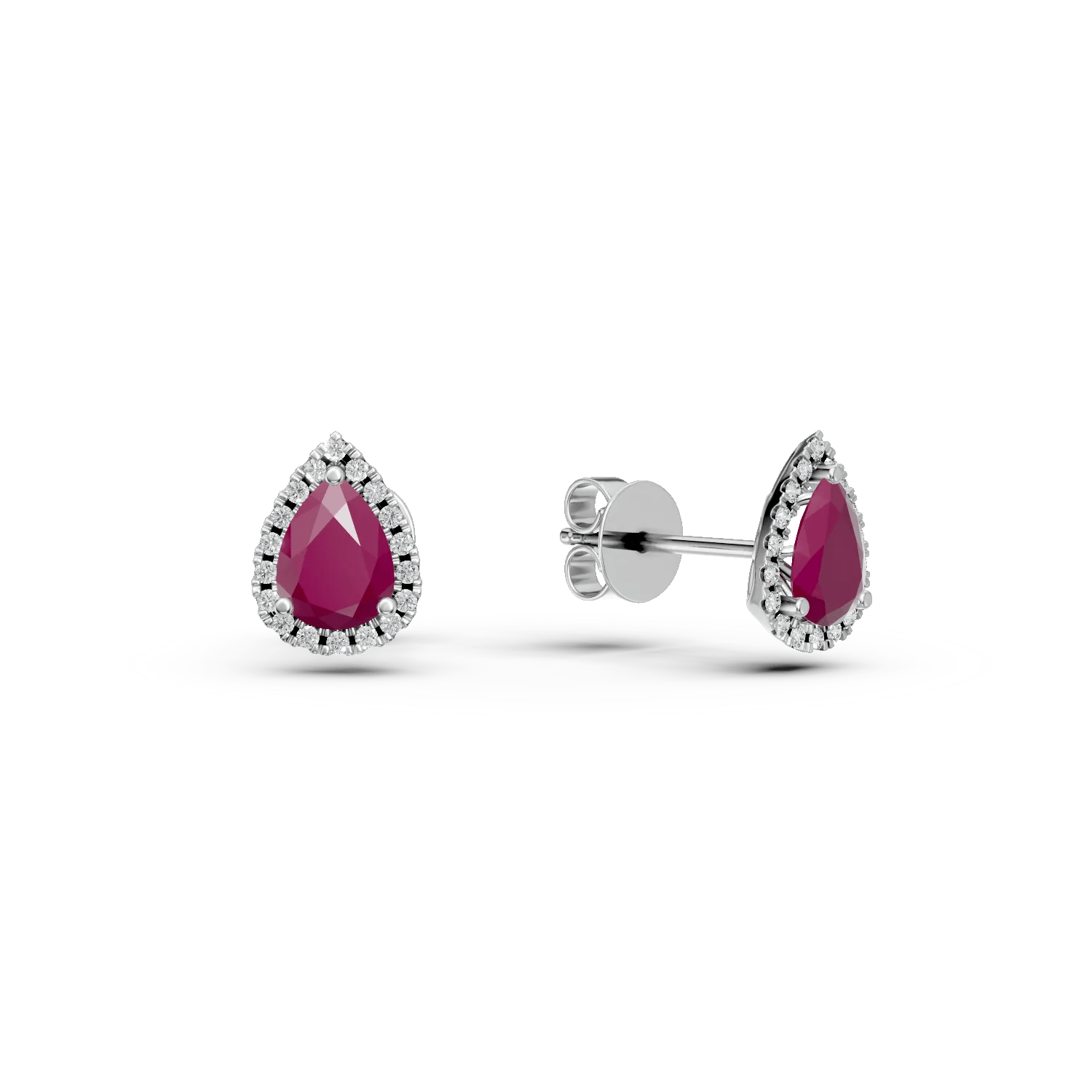 Cercei din aur alb cu rubine tăietură pear de 1.37ct și diamante de 0.15ct Cercei din aur alb cu rubine tăietură pear de 1.37ct și diamante de 0.15ct