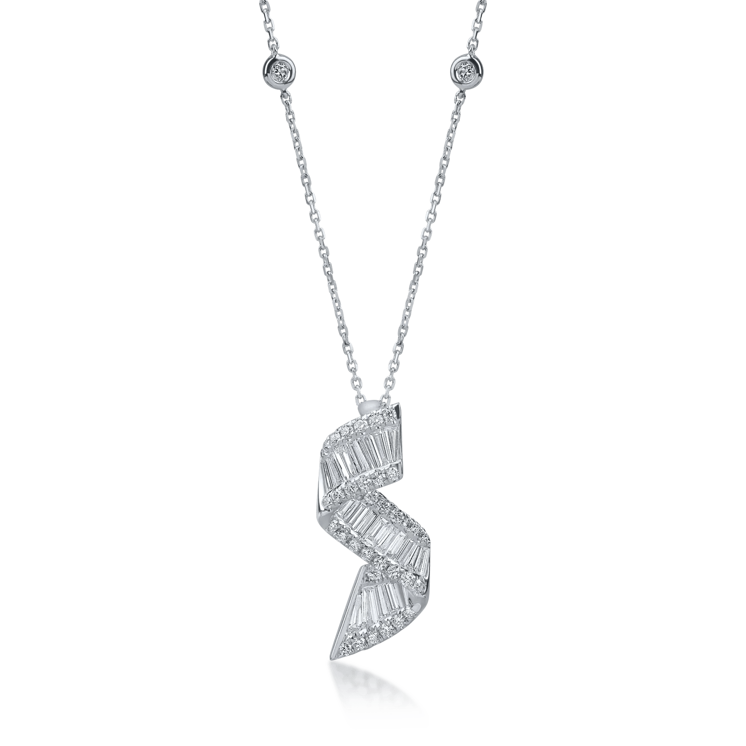Lănțișor cu pandantiv din aur alb cu diamante baguette și round de 1.05ct Lănțișor cu pandantiv din aur alb cu diamante baguette și round de 1.05ct