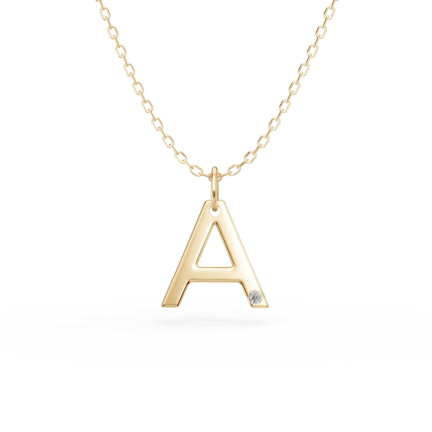 Lant cu pandantiv initiala a din aur galben si diamant de 0.005ct Lant cu pandantiv initiala a din aur galben si diamant de 0.005ct