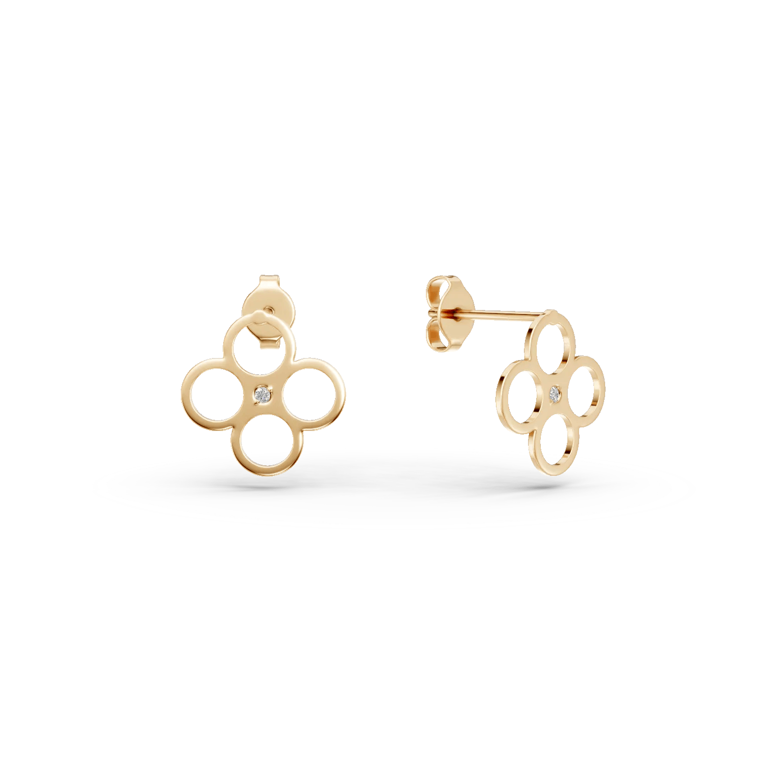 Cercei florali din aur galben cu diamante de 0.01ct – Teilor Cercei florali din aur galben cu diamante de 0.01ct – Teilor