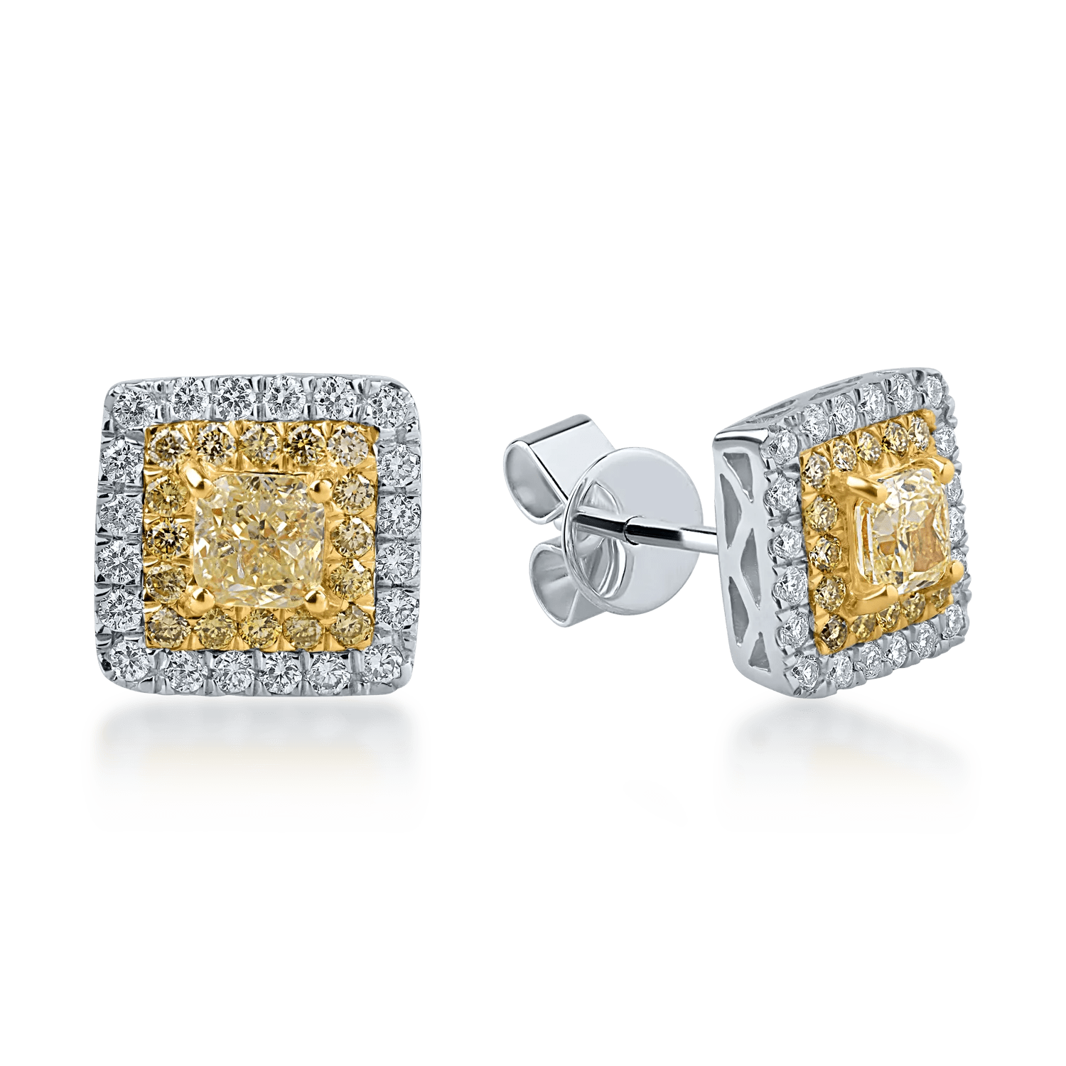Cercei din aur alb-galben cu diamante galbene și incolore de 1.31ct Cercei din aur alb-galben cu diamante galbene și incolore de 1.31ct