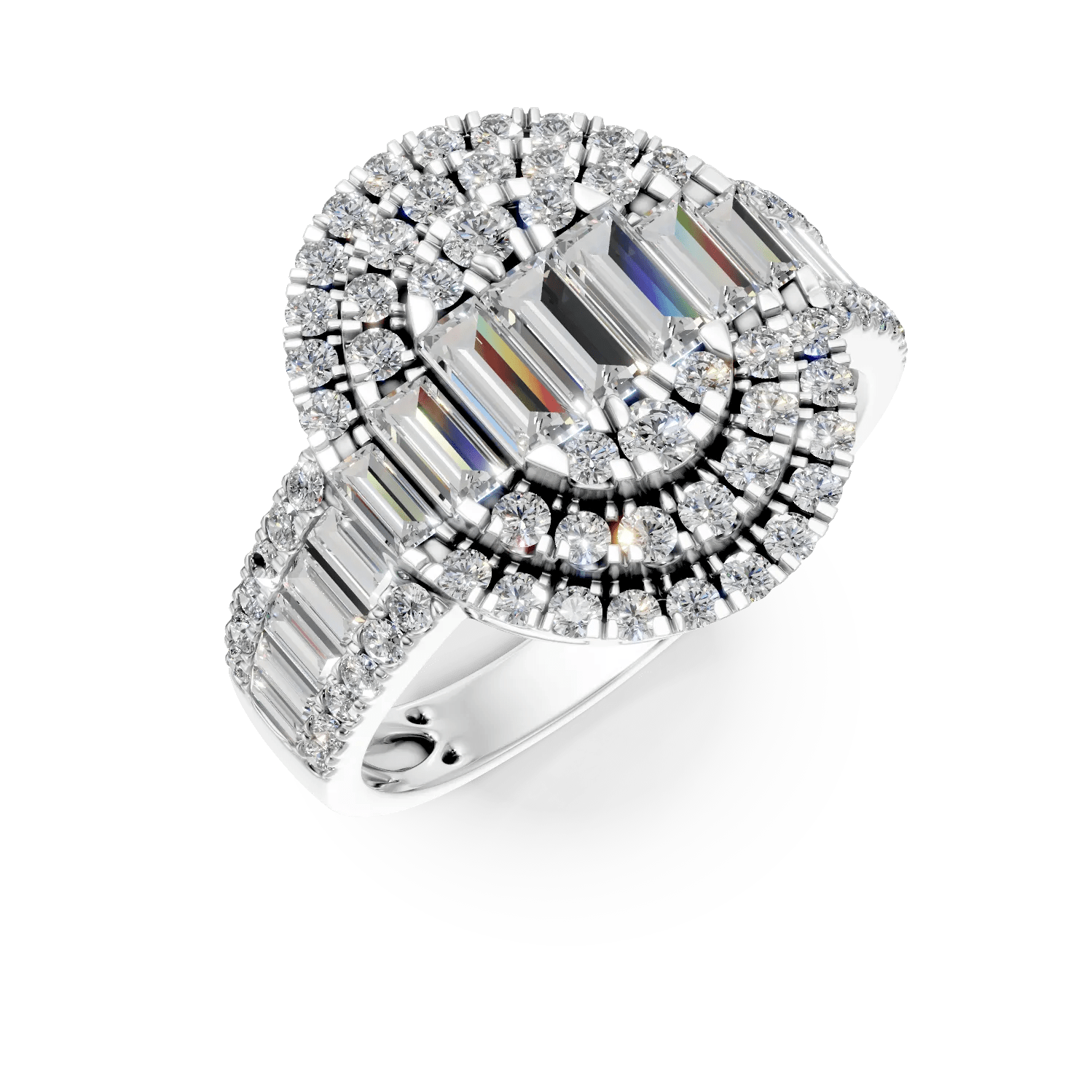 Inel din aur alb cu diamante baguette și rotunde de 1.5ct Inel din aur alb cu diamante baguette și rotunde de 1.5ct