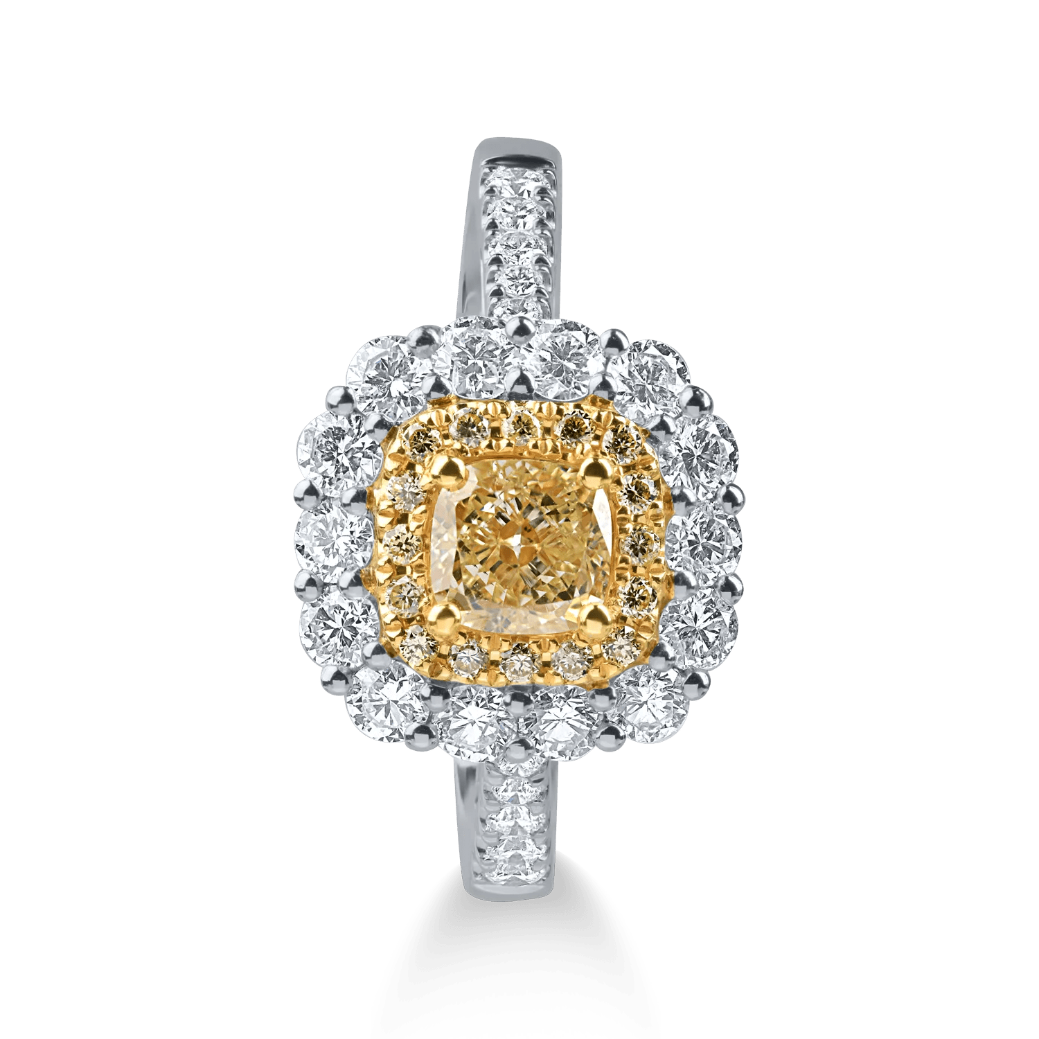 Inel din aur alb-galben cu diamant galben de 0.71ct Inel din aur alb-galben cu diamant galben de 0.71ct
