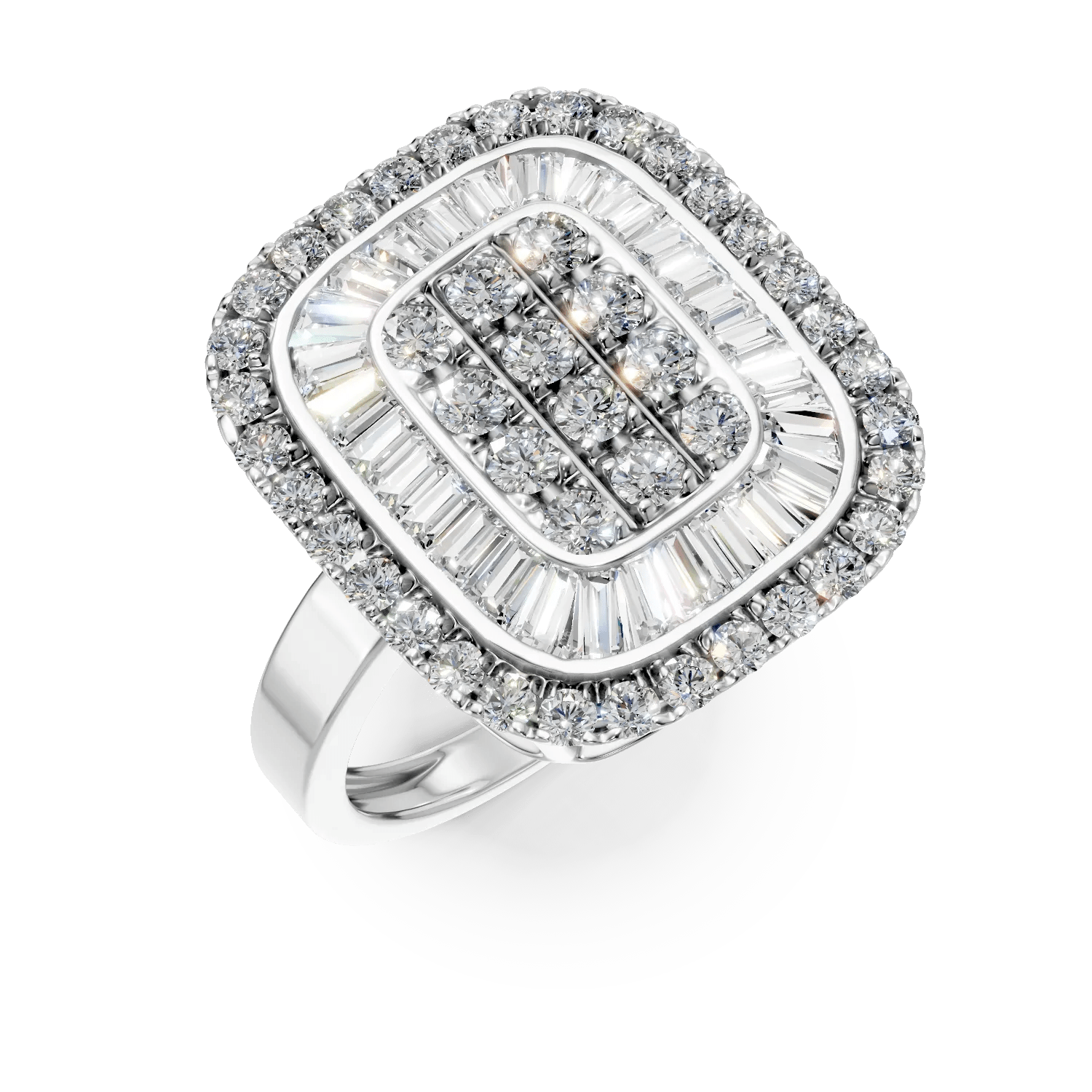 Inel din aur alb cu diamante baguette și rotunde de 0.19ct Inel din aur alb cu diamante baguette și rotunde de 0.19ct