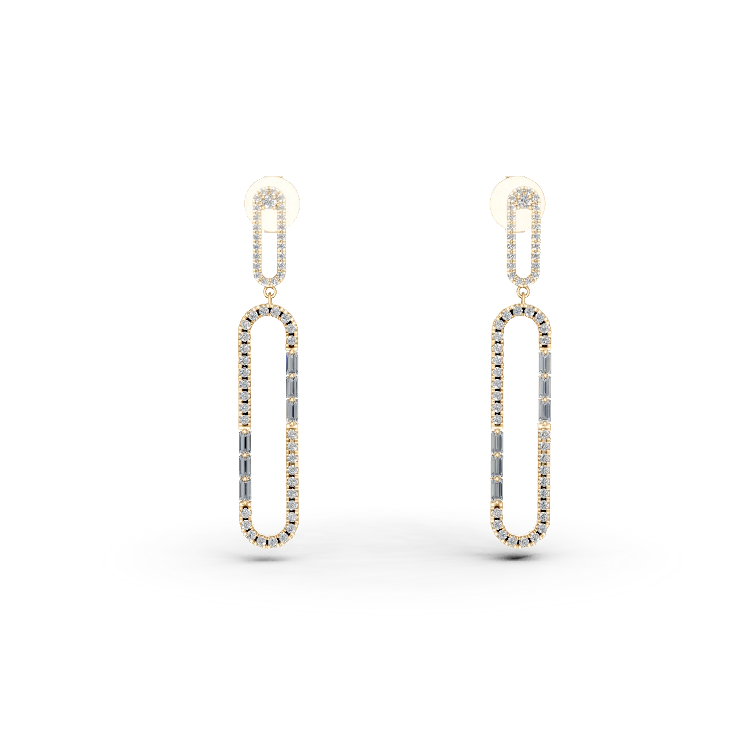 Cercei geometrici aur galben cu diamante baguette și rotunde de 0.16ct Cercei geometrici aur galben cu diamante baguette și rotunde de 0.16ct