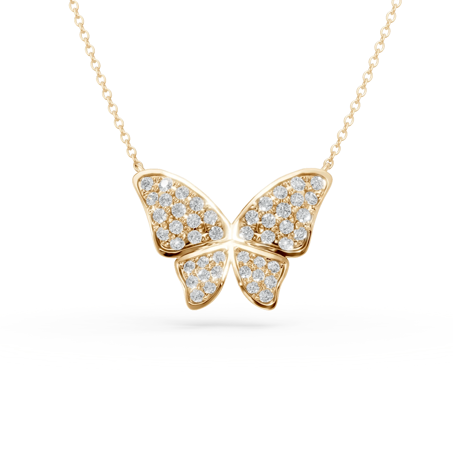 Lănțișor cu pandantiv fluture din aur galben cu diamante de 0.55ct Lănțișor cu pandantiv fluture din aur galben cu diamante de 0.55ct