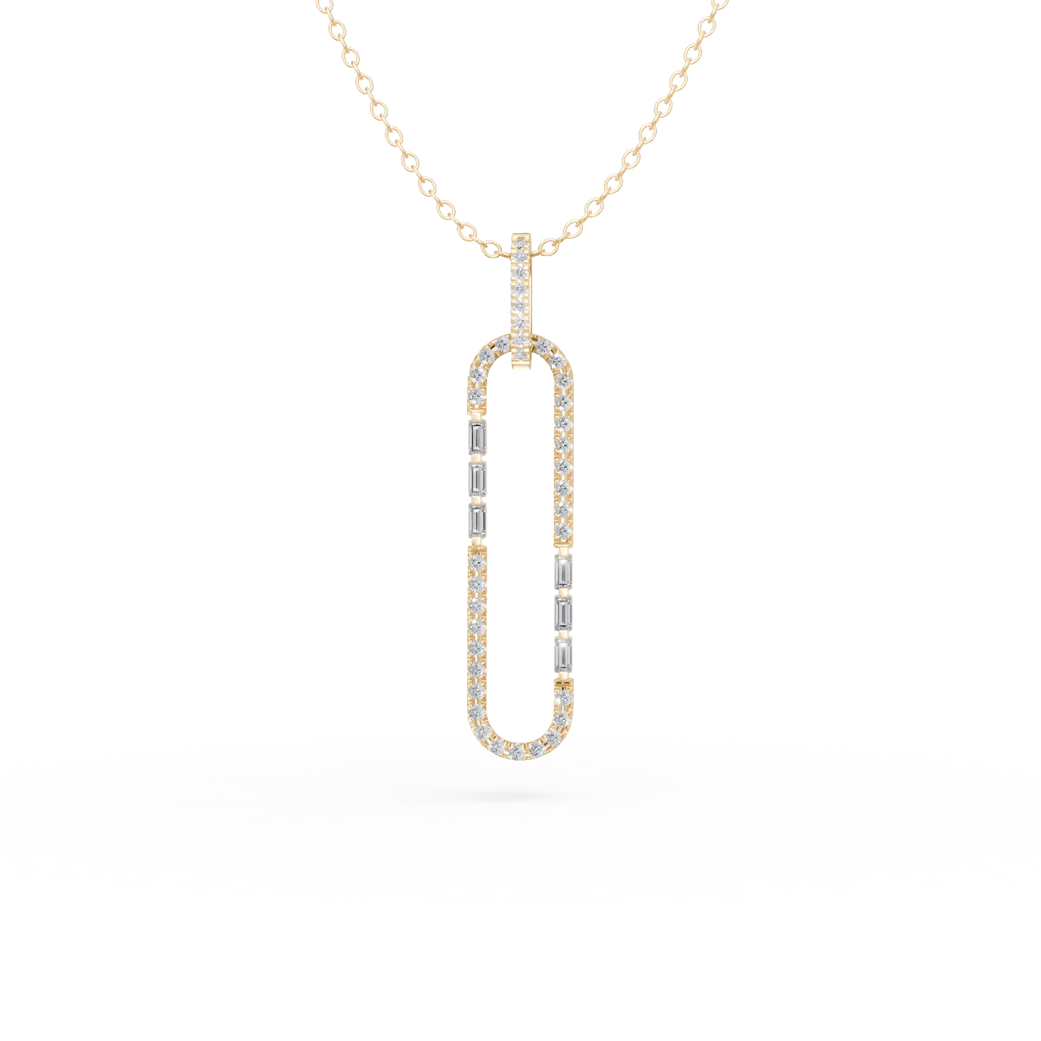 Lanț cu pandantiv geometric din aur galben și diamante baguette și rotunde de 0.62ct Lanț cu pandantiv geometric din aur galben și diamante baguette și rotunde de 0.62ct