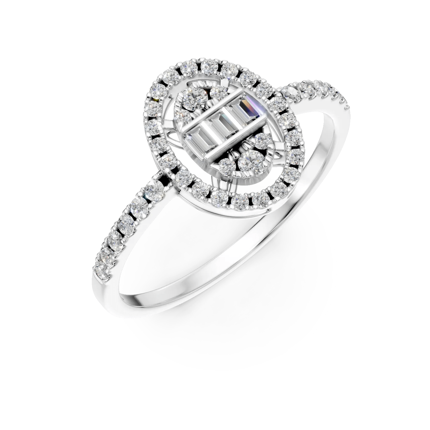 Inel din aur alb cu diamante baguette și rotunde de 0.41ct Inel din aur alb cu diamante baguette și rotunde de 0.41ct