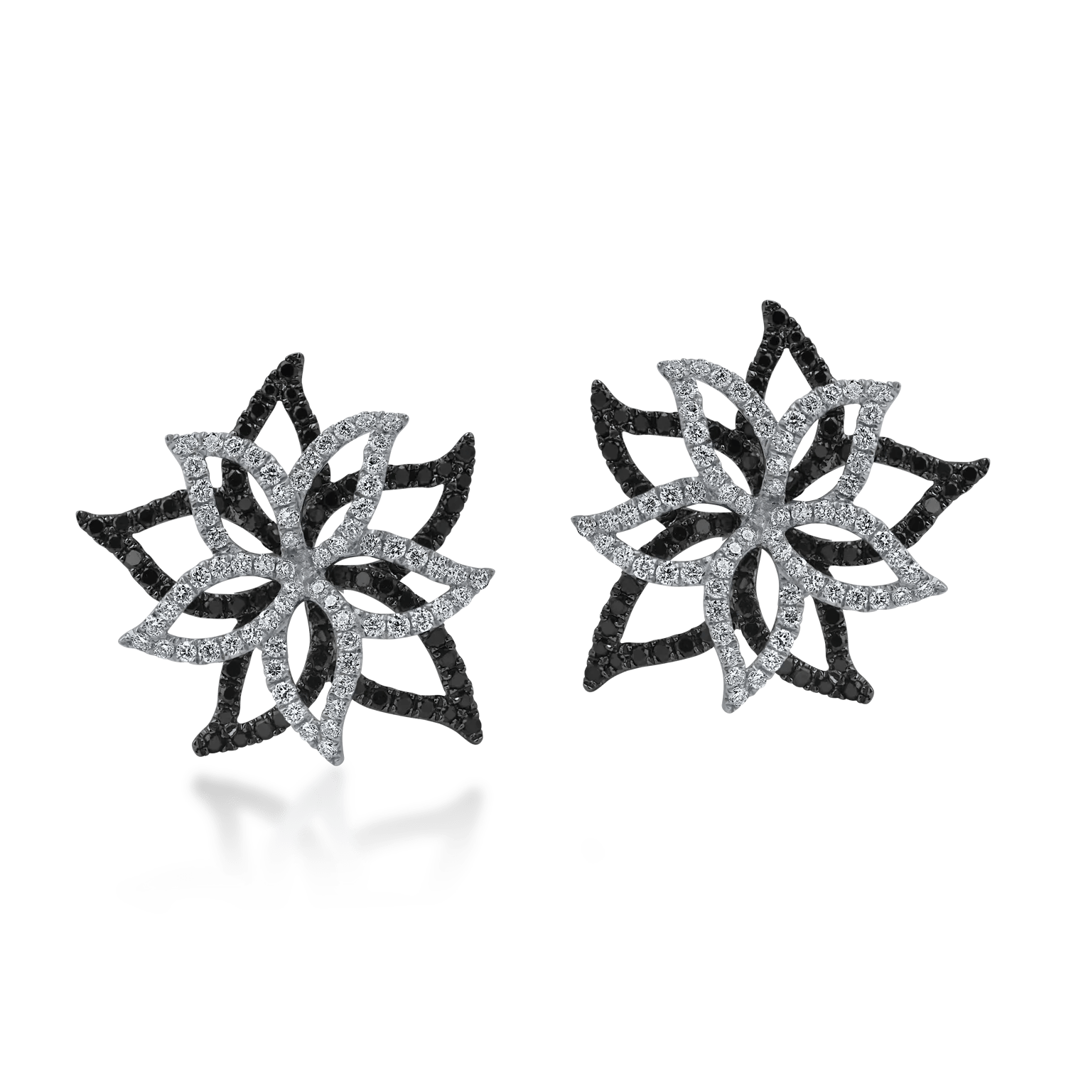 Cercei florali din aur alb-negru cu diamante Cercei florali din aur alb-negru cu diamante