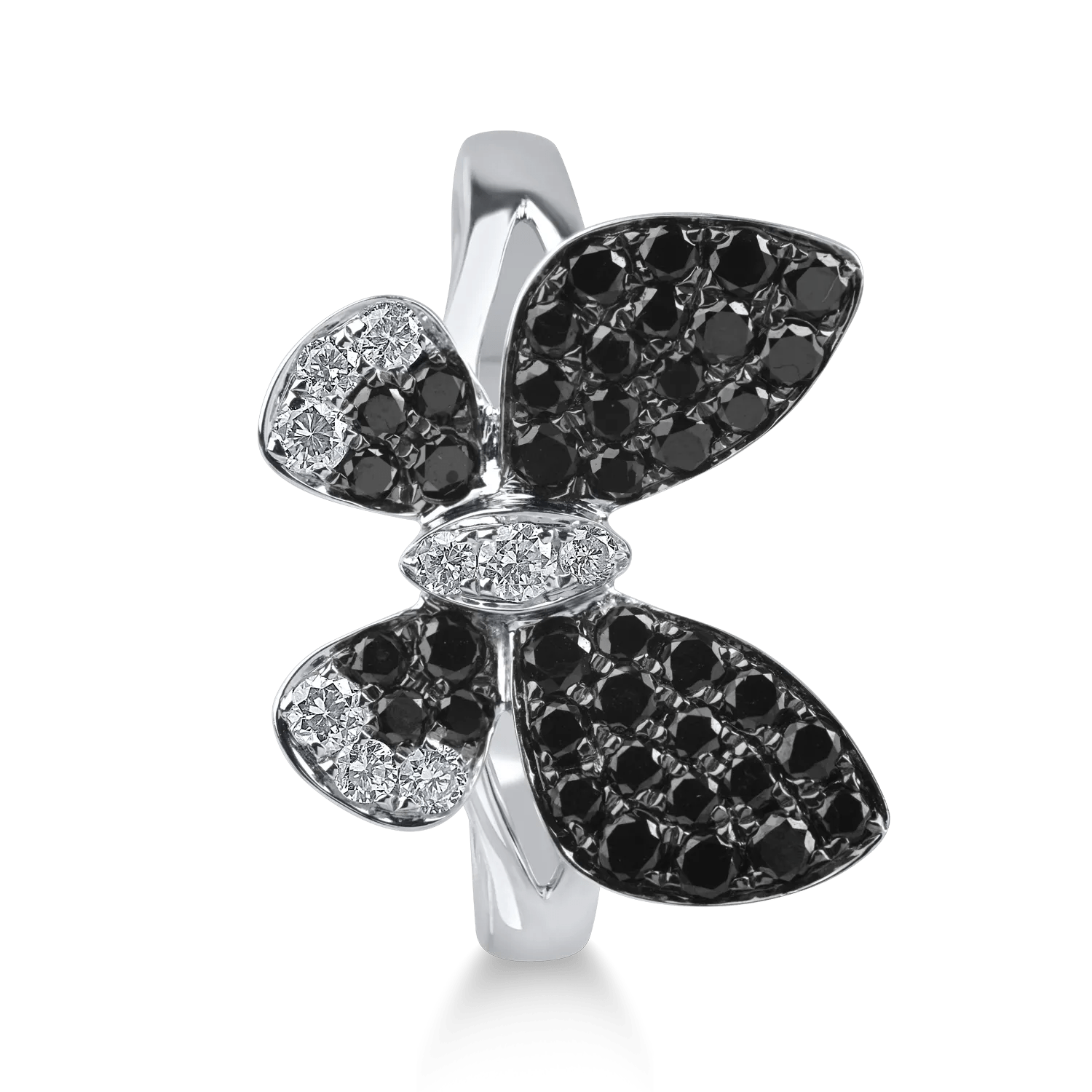 Inel fluture din aur alb-negru cu diamante Inel fluture din aur alb-negru cu diamante