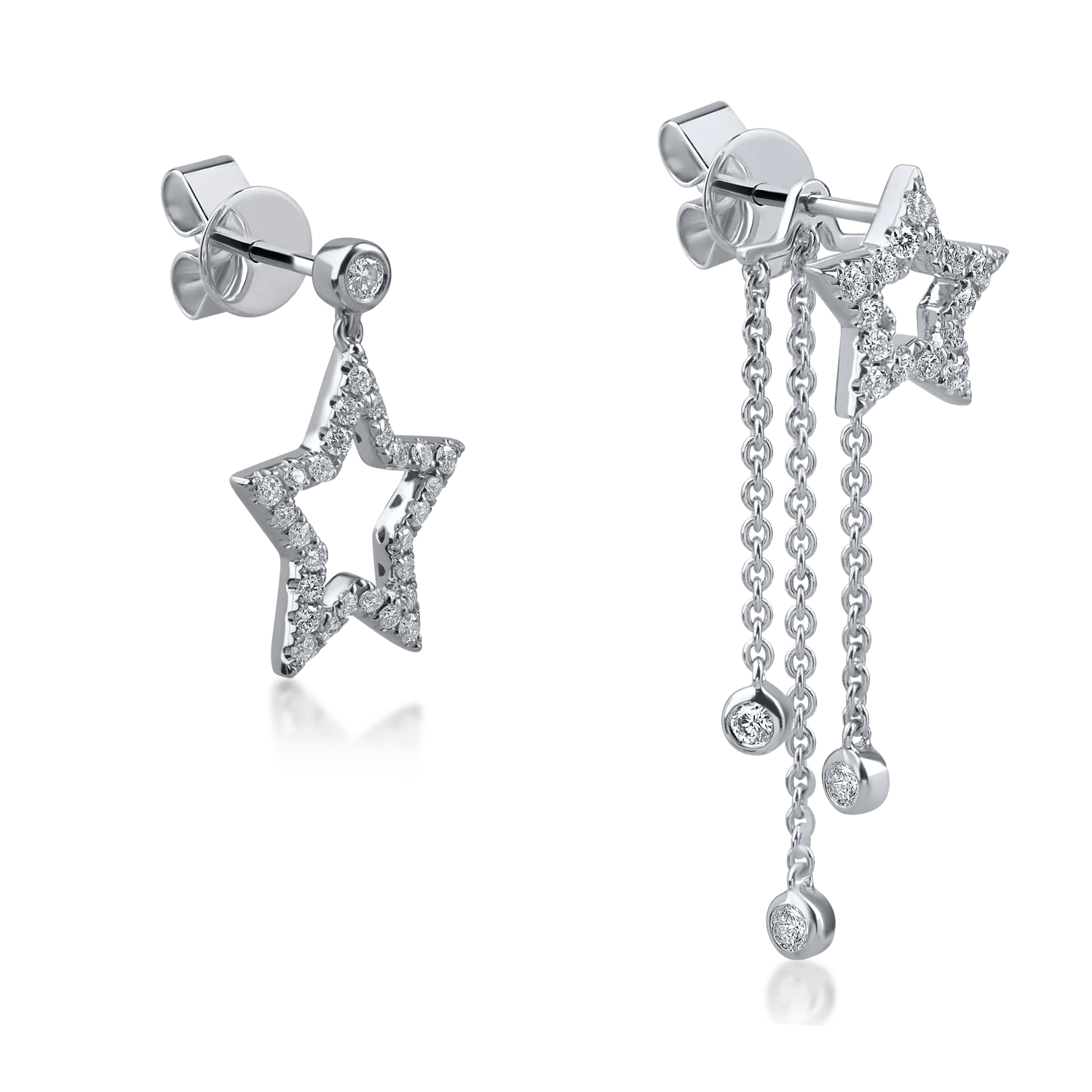 Cercei asimetrici cu stele din aur alb și diamante de 0.47ct Cercei asimetrici cu stele din aur alb și diamante de 0.47ct