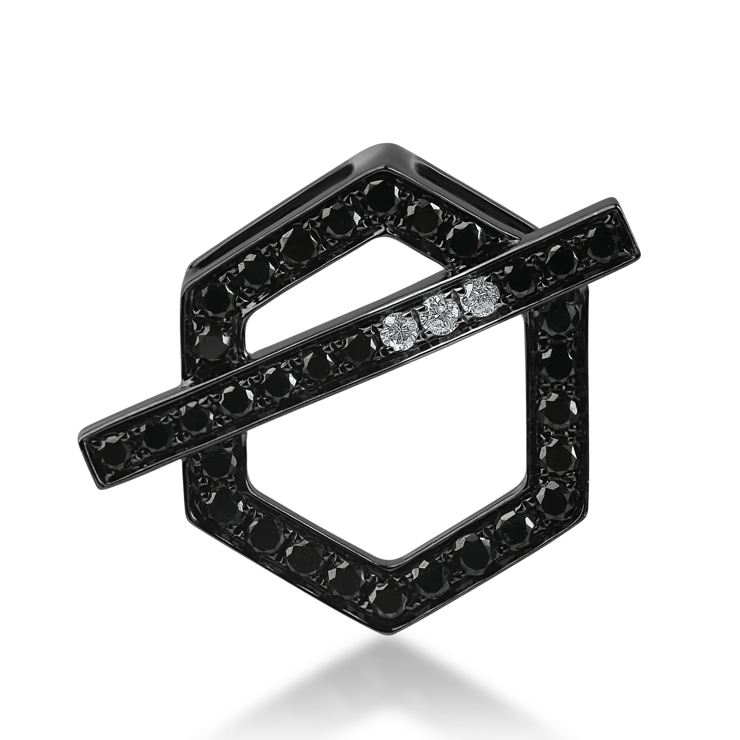 Pandantiv geometric din aur alb-negru cu diamante negre de 0.31ct și diamante incolore de 0.02ct Pandantiv geometric din aur alb-negru cu diamante negre de 0.31ct și diamante incolore de 0.02ct