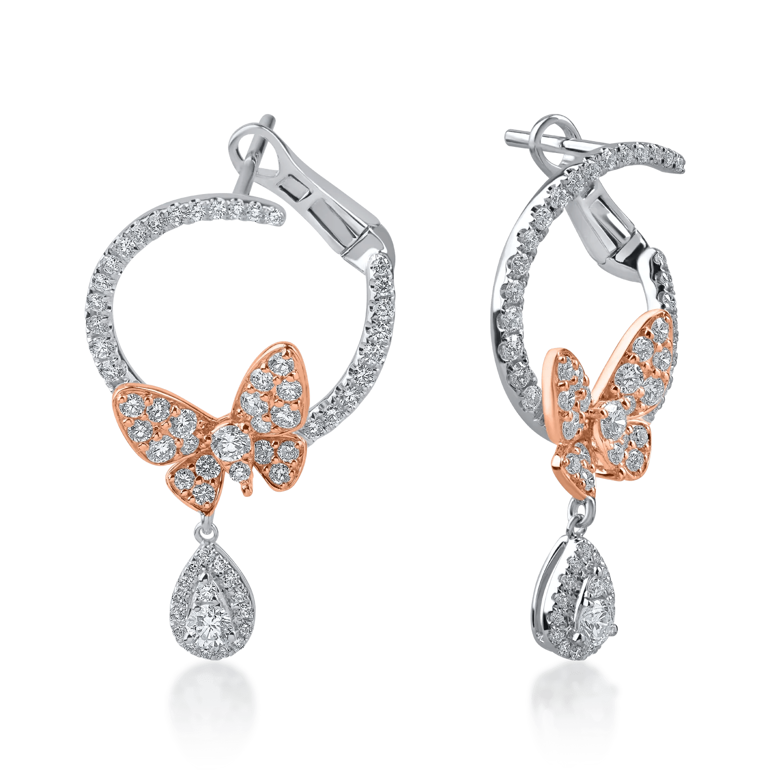Cercei fluturi din aur alb-rose cu diamante de 1.04ct Cercei fluturi din aur alb-rose cu diamante de 1.04ct