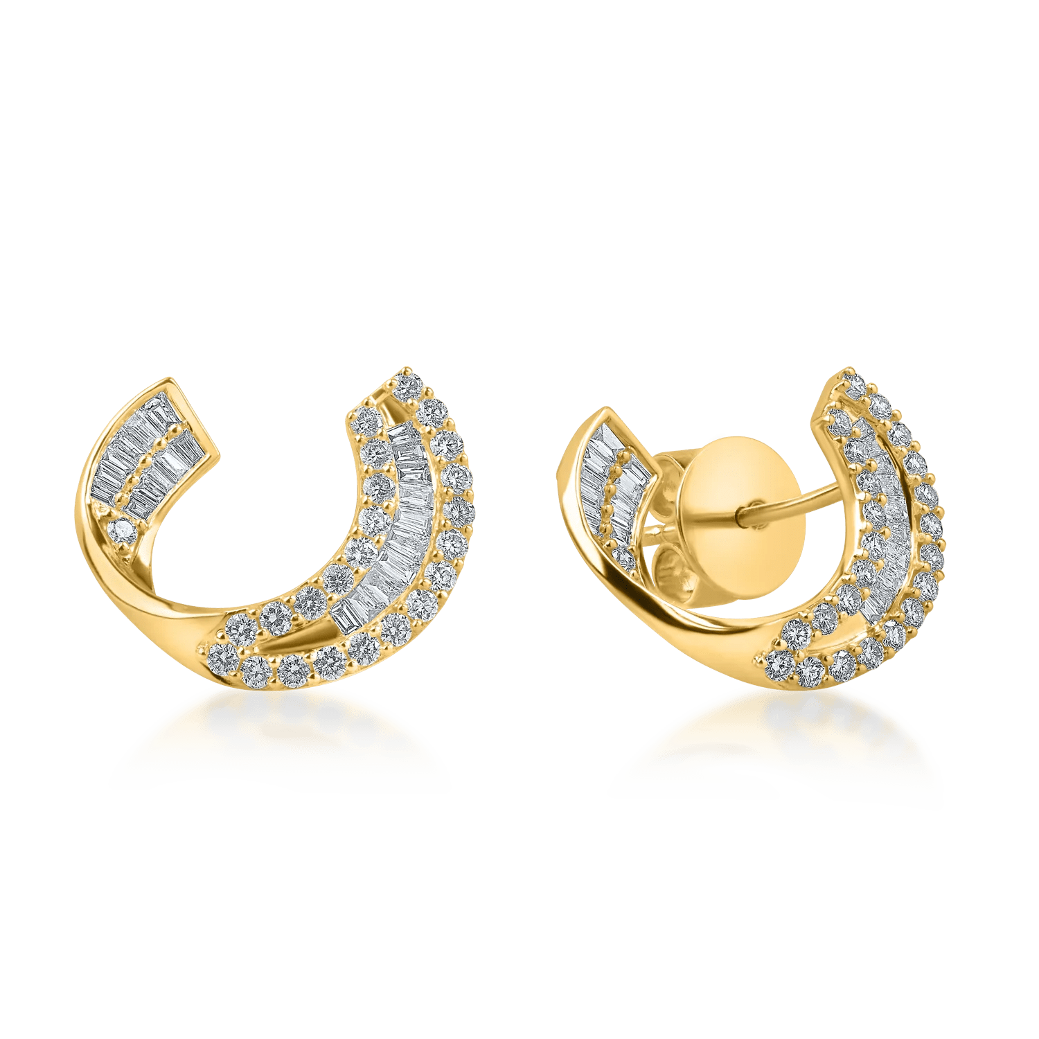 Cercei din aur galben cu diamante baguette și rotunde de 0.61ct Cercei din aur galben cu diamante baguette și rotunde de 0.61ct