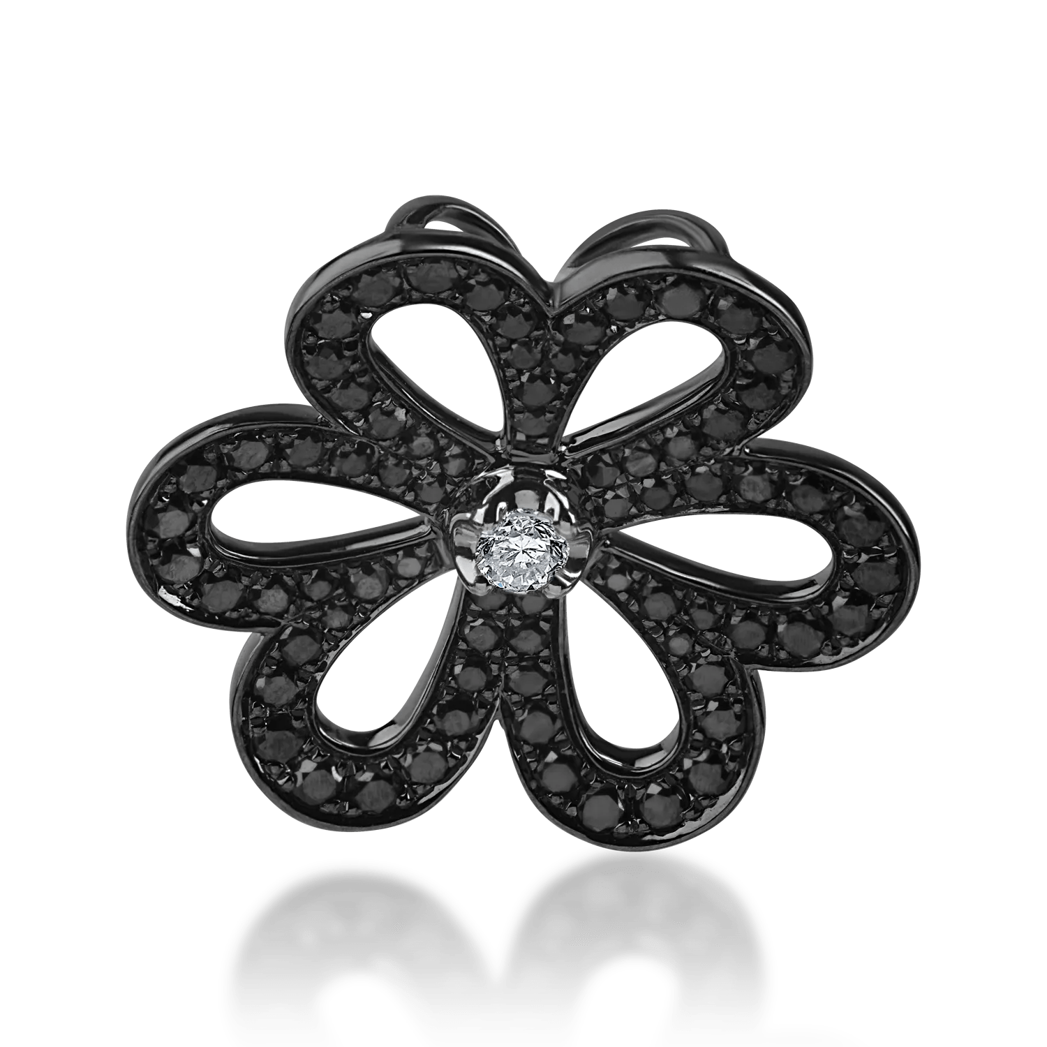 Pandantiv floral din aur alb cu diamante negre de 0.45ct și diamant incolor de 0.04ct Pandantiv floral din aur alb cu diamante negre de 0.45ct și diamant incolor de 0.04ct