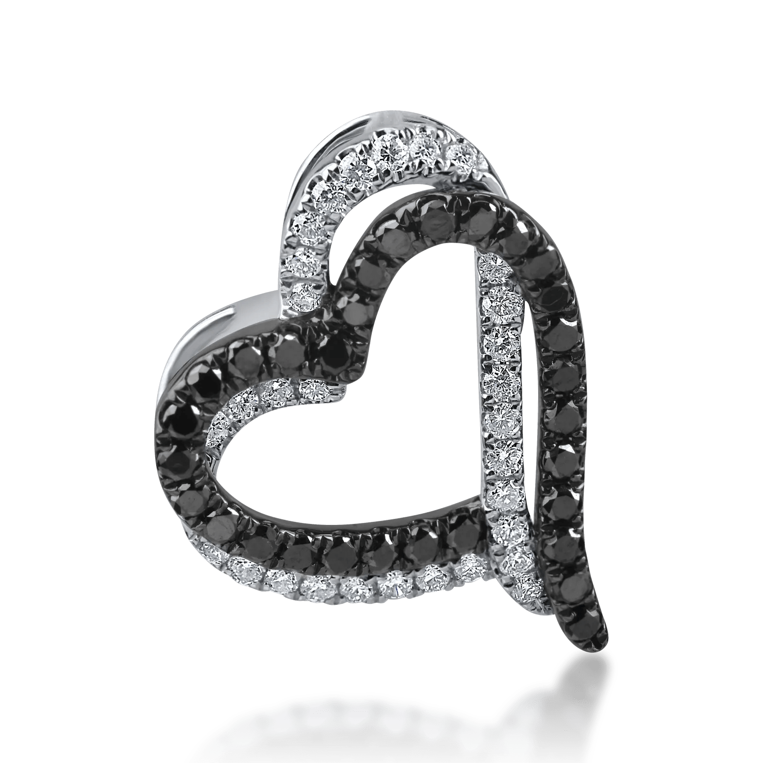 Pandantiv inimă din aur alb și negru cu diamante negre de 0.24ct și diamante incolore de 0.14ct Pandantiv inimă din aur alb și negru cu diamante negre de 0.24ct și diamante incolore de 0.14ct