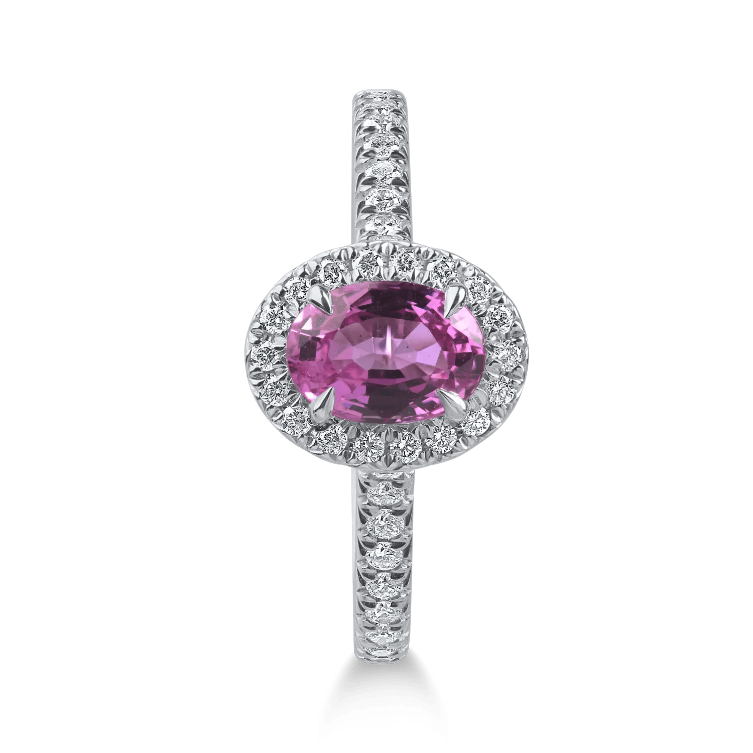 Inel din aur alb cu safir roz și diamante Inel din aur alb cu safir roz și diamante