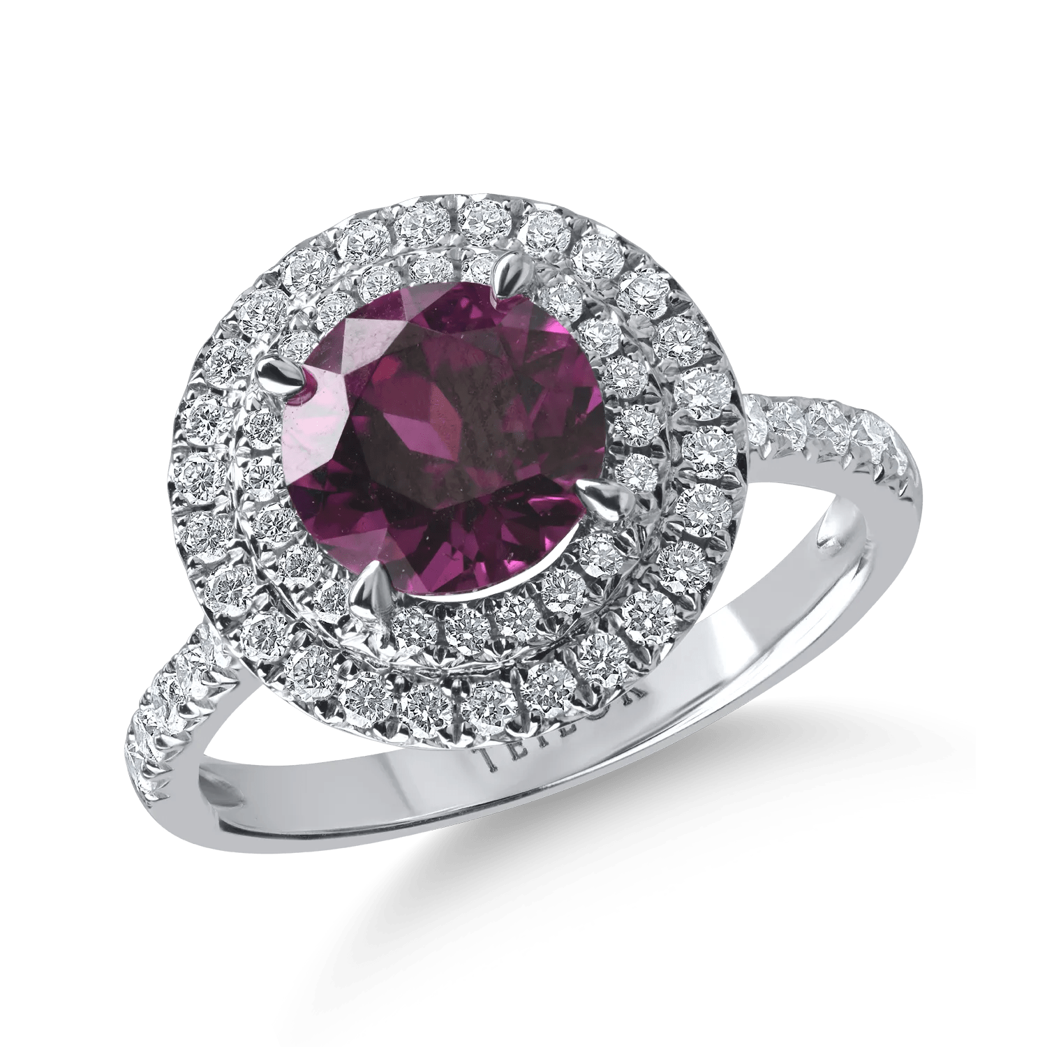 Inel din aur alb cu granat mov de 1.99ct și diamante de 0.51ct Inel din aur alb cu granat mov de 1.99ct și diamante de 0.51ct