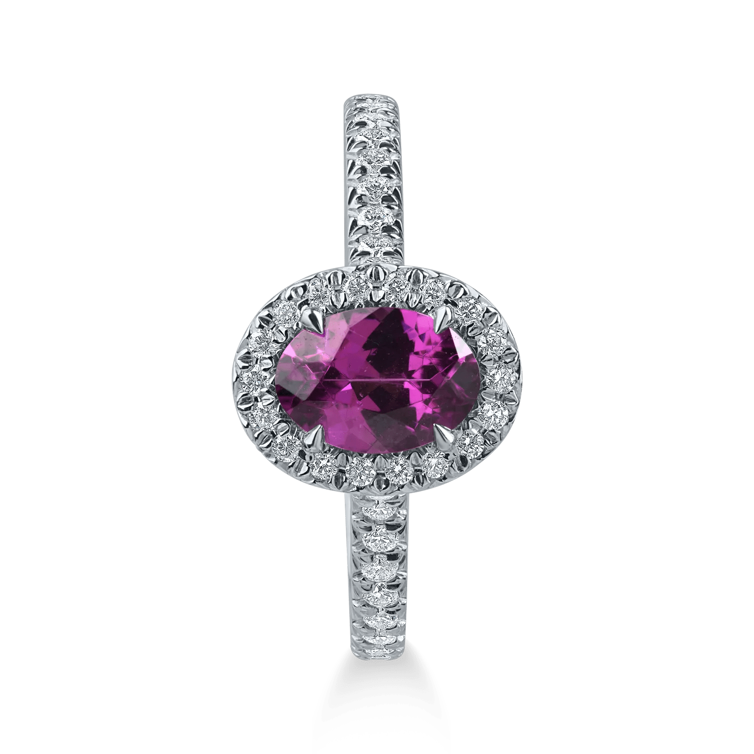 Inel din aur alb cu granat purple oval Inel din aur alb cu granat purple oval