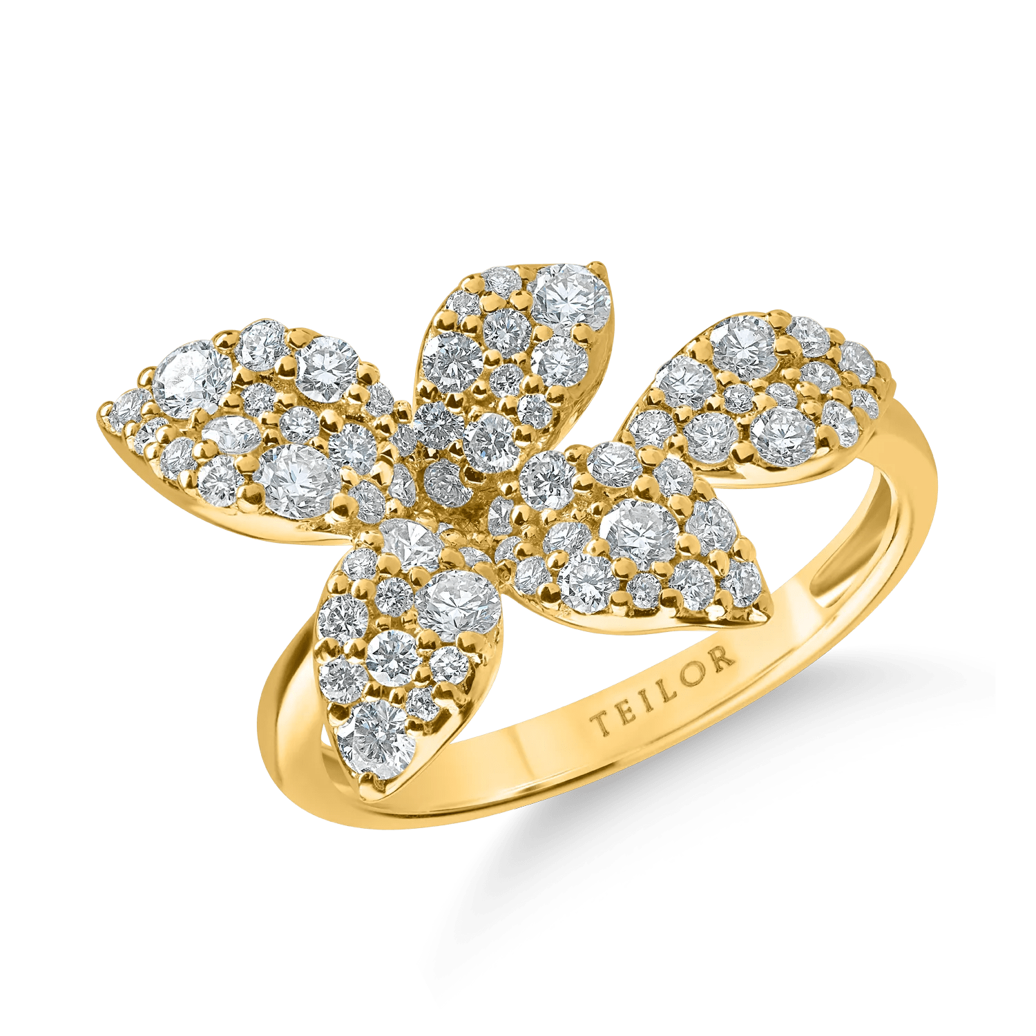 Inel floral din aur galben cu diamante de 0.91ct Inel floral din aur galben cu diamante de 0.91ct