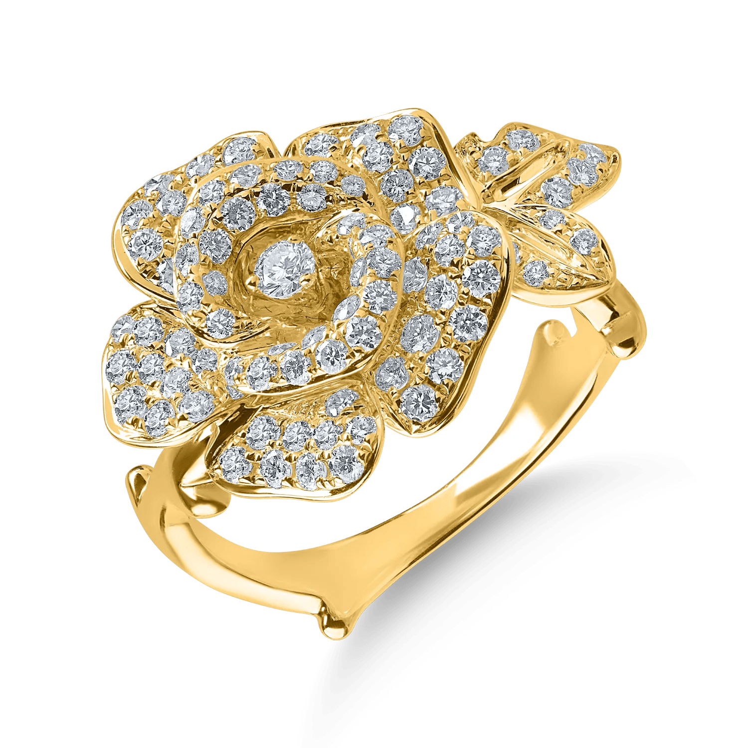 Inel floral din aur galben cu diamante de 0.85ct Inel floral din aur galben cu diamante de 0.85ct
