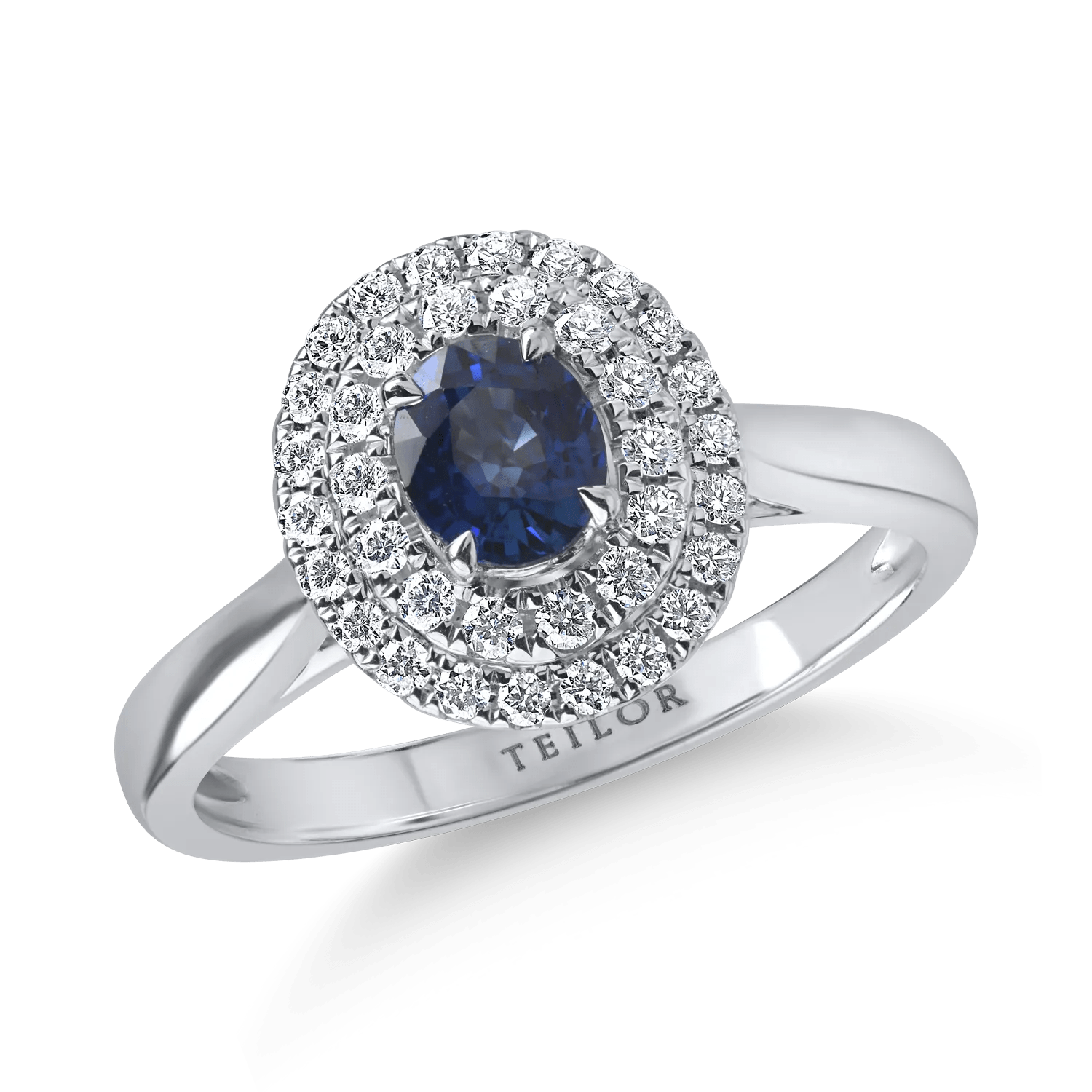 Inel din aur alb cu safir oval de 0.58ct și diamante de 0.26ct Inel din aur alb cu safir oval de 0.58ct și diamante de 0.26ct