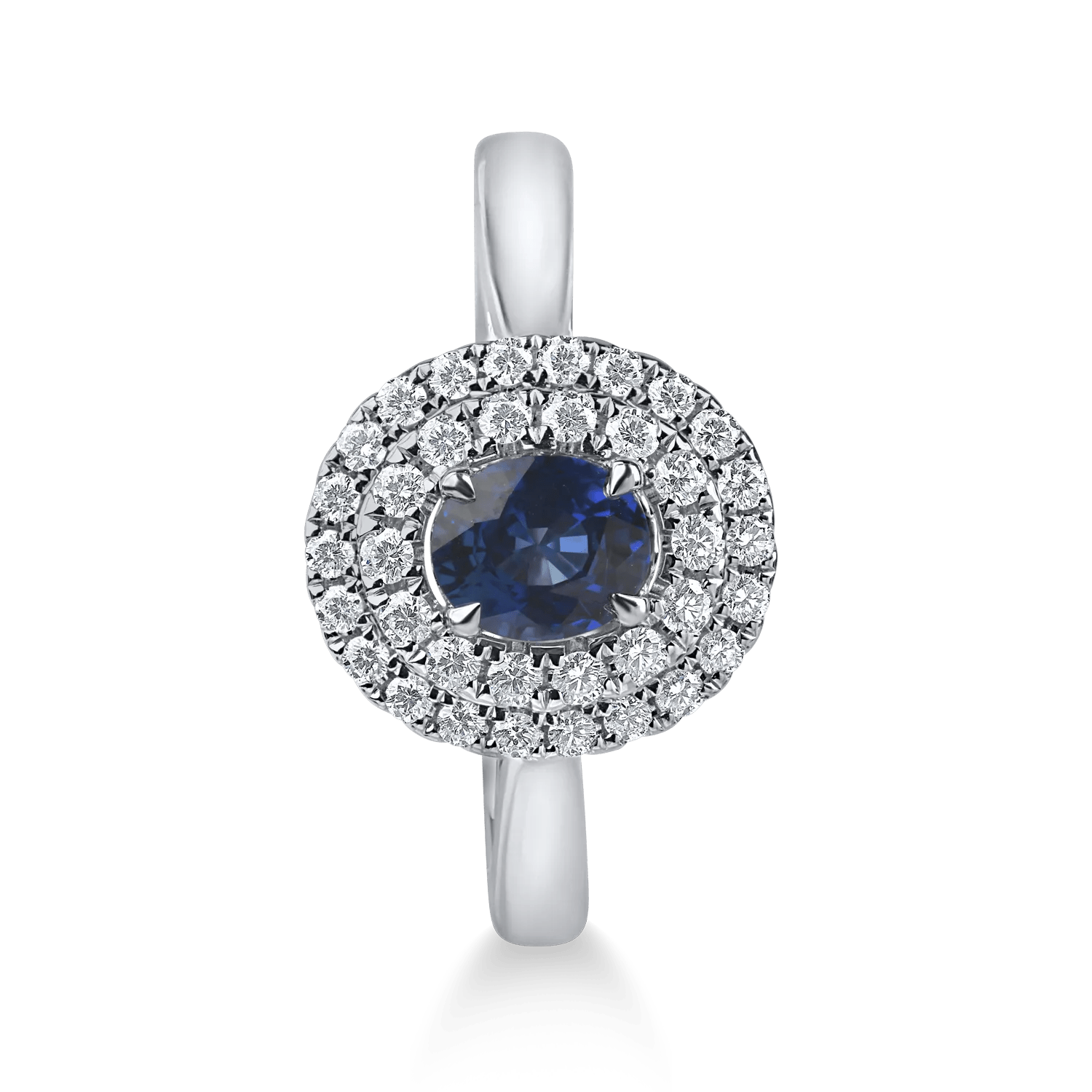 Inel din aur alb cu safir și diamante Inel din aur alb cu safir și diamante