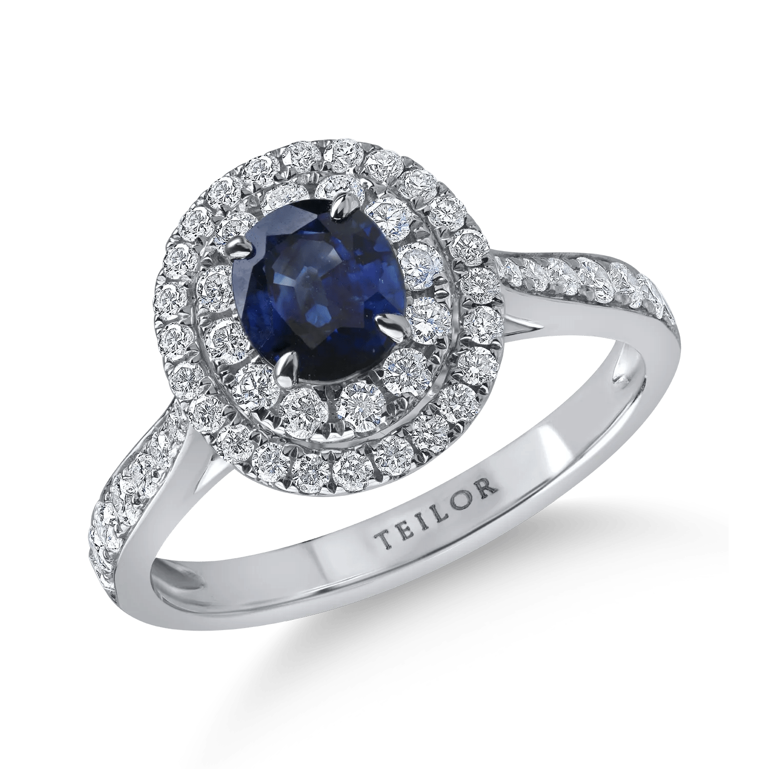 Inel din aur alb cu safir oval de 0.84ct și diamante de 0.6ct Inel din aur alb cu safir oval de 0.84ct și diamante de 0.6ct