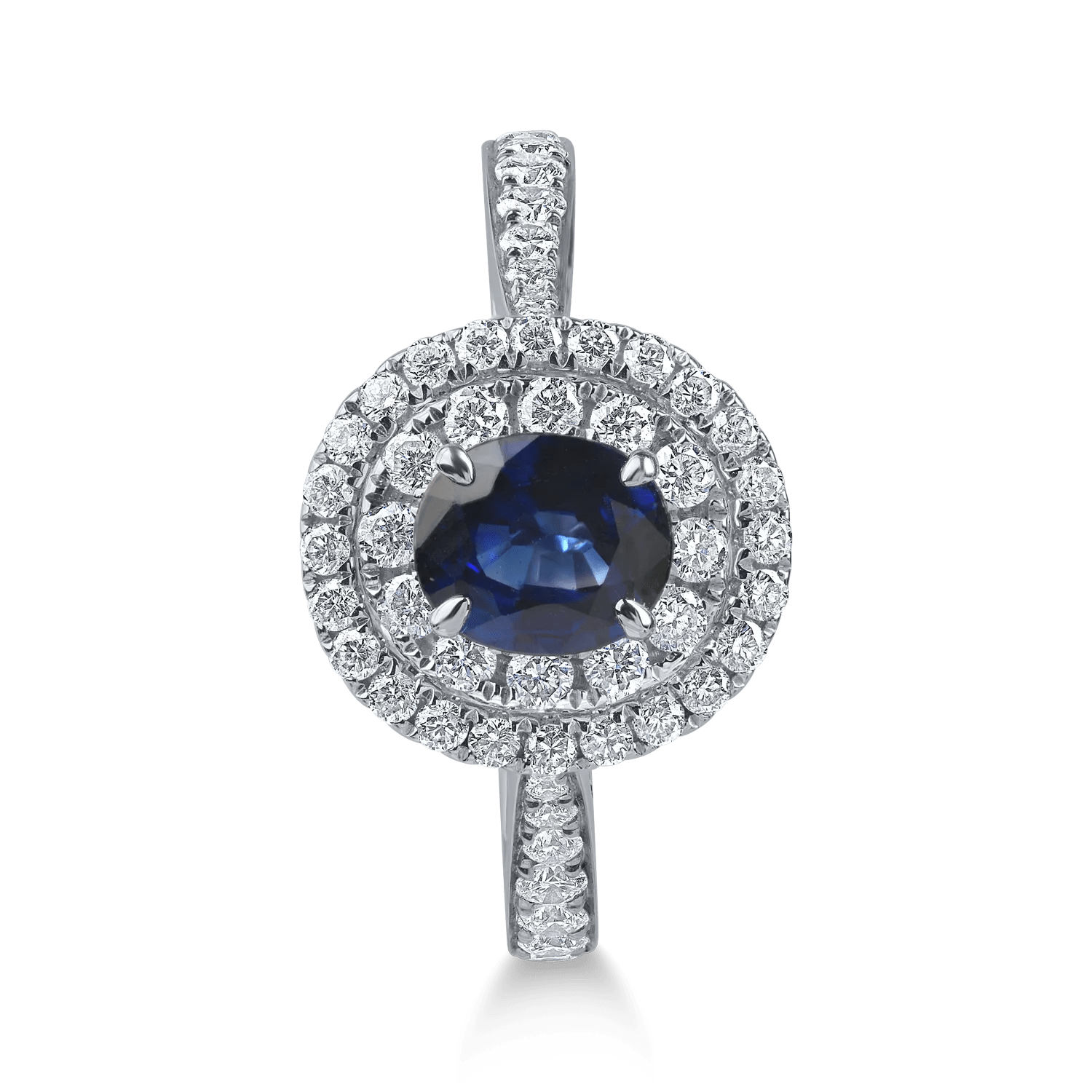 Inel din aur alb cu safir oval și diamante Inel din aur alb cu safir oval și diamante