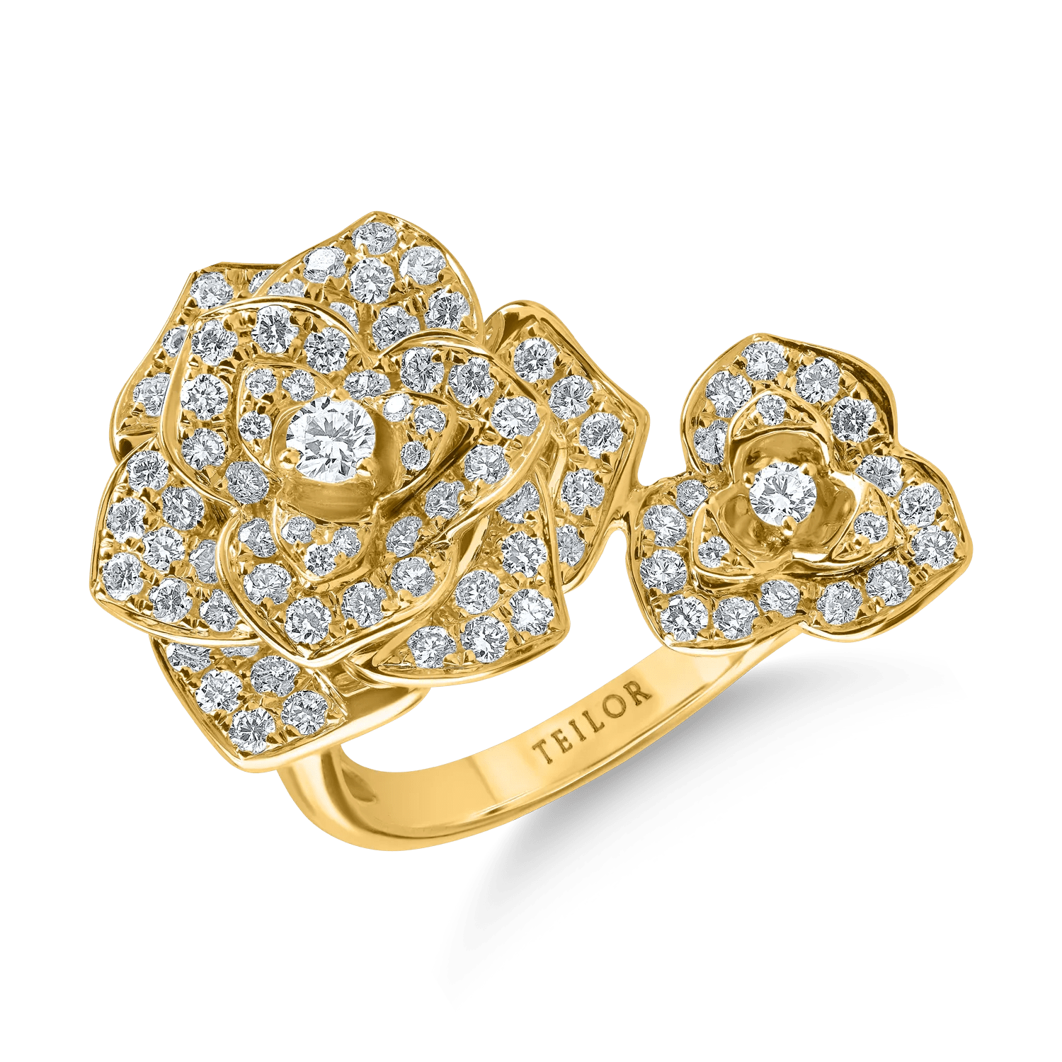 Inel floral din aur galben cu diamante de 0.9ct Inel floral din aur galben cu diamante de 0.9ct