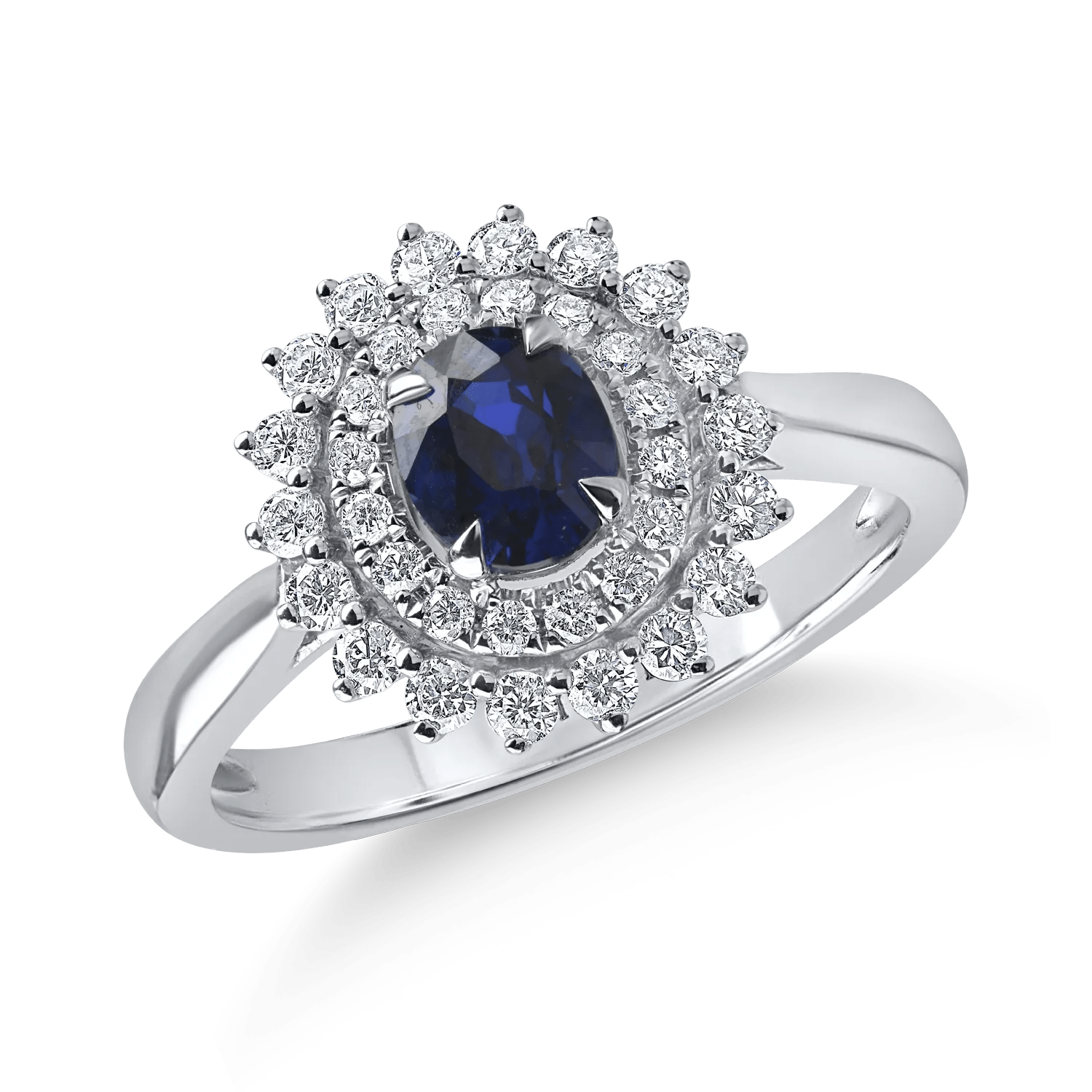 Inel din aur alb cu safir oval de 0.85ct și diamante de 0.42ct Inel din aur alb cu safir oval de 0.85ct și diamante de 0.42ct
