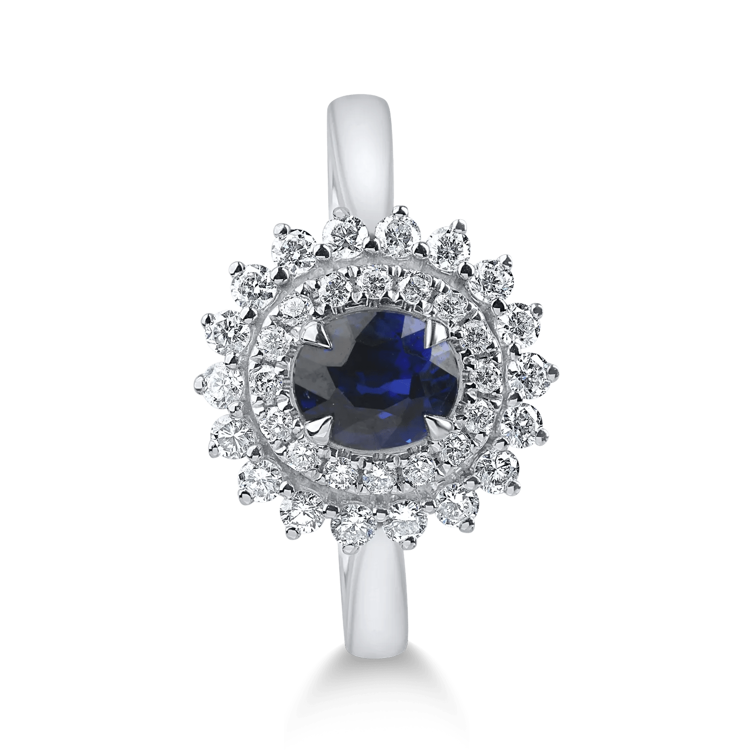 Inel din aur alb cu safir oval și diamante Inel din aur alb cu safir oval și diamante