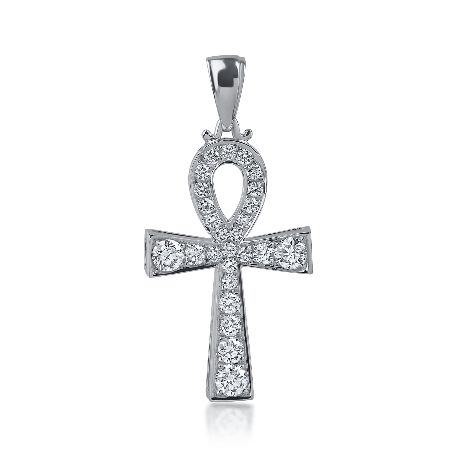 Pandantiv cruce egiptean din aur alb cu diamante de 0.78ct Pandantiv cruce egiptean din aur alb cu diamante de 0.78ct