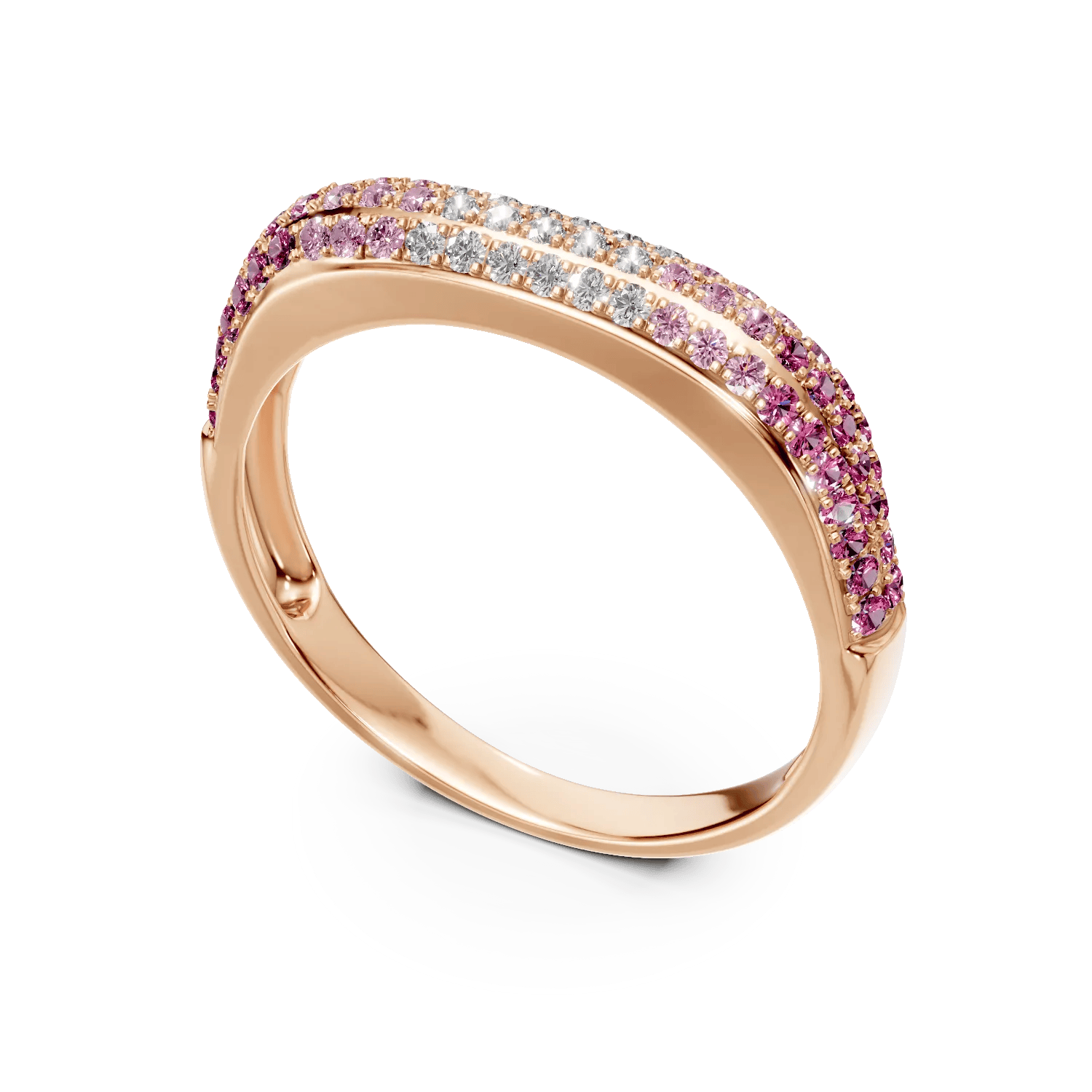 Inel semi eternity aur roz cu safire și diamante Inel semi eternity aur roz cu safire și diamante