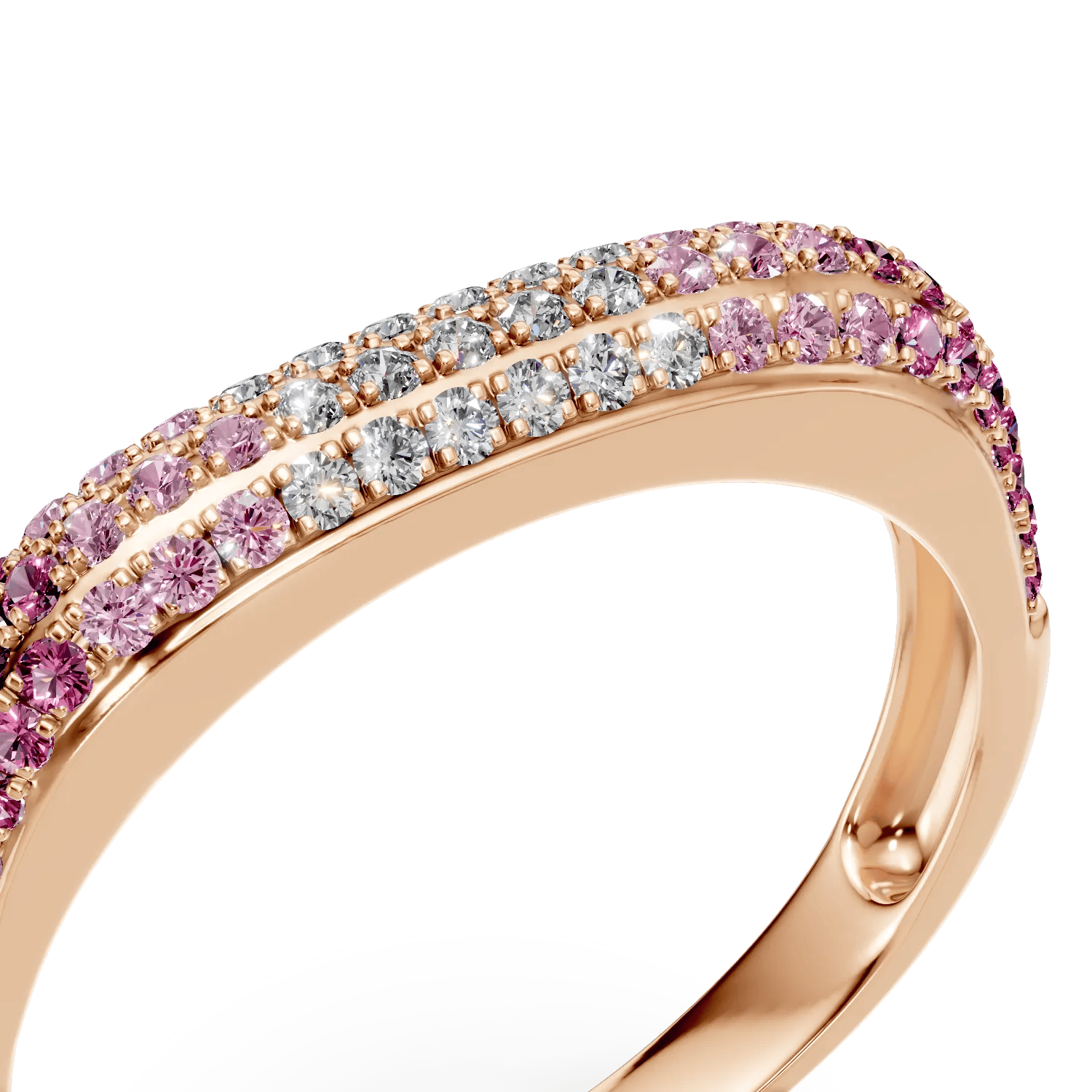 Inel semi eternity aur roz cu safire și diamante Inel semi eternity aur roz cu safire și diamante