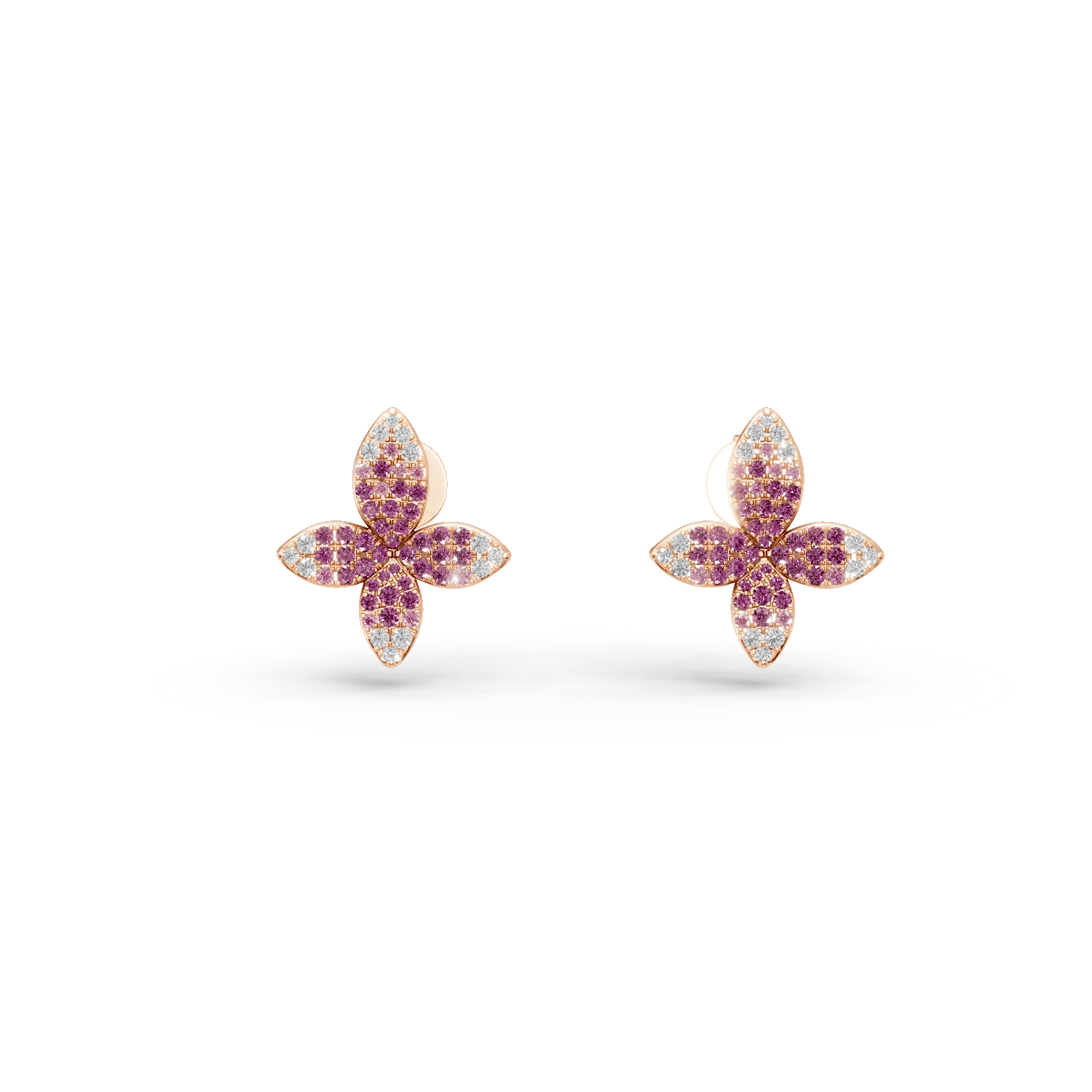 Cercei florali din aur roz cu diamante de 1.14ct și safire roz – Teilor Cercei florali din aur roz cu diamante de 1.14ct și safire roz – Teilor