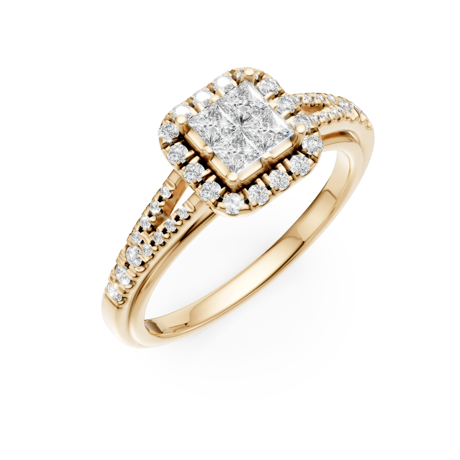 Inel de logodnă din aur galben cu diamante princess de 0.26ct și diamante de 0.29ct – Teilor Inel de logodnă din aur galben cu diamante princess de 0.26ct și diamante de 0.29ct – Teilor